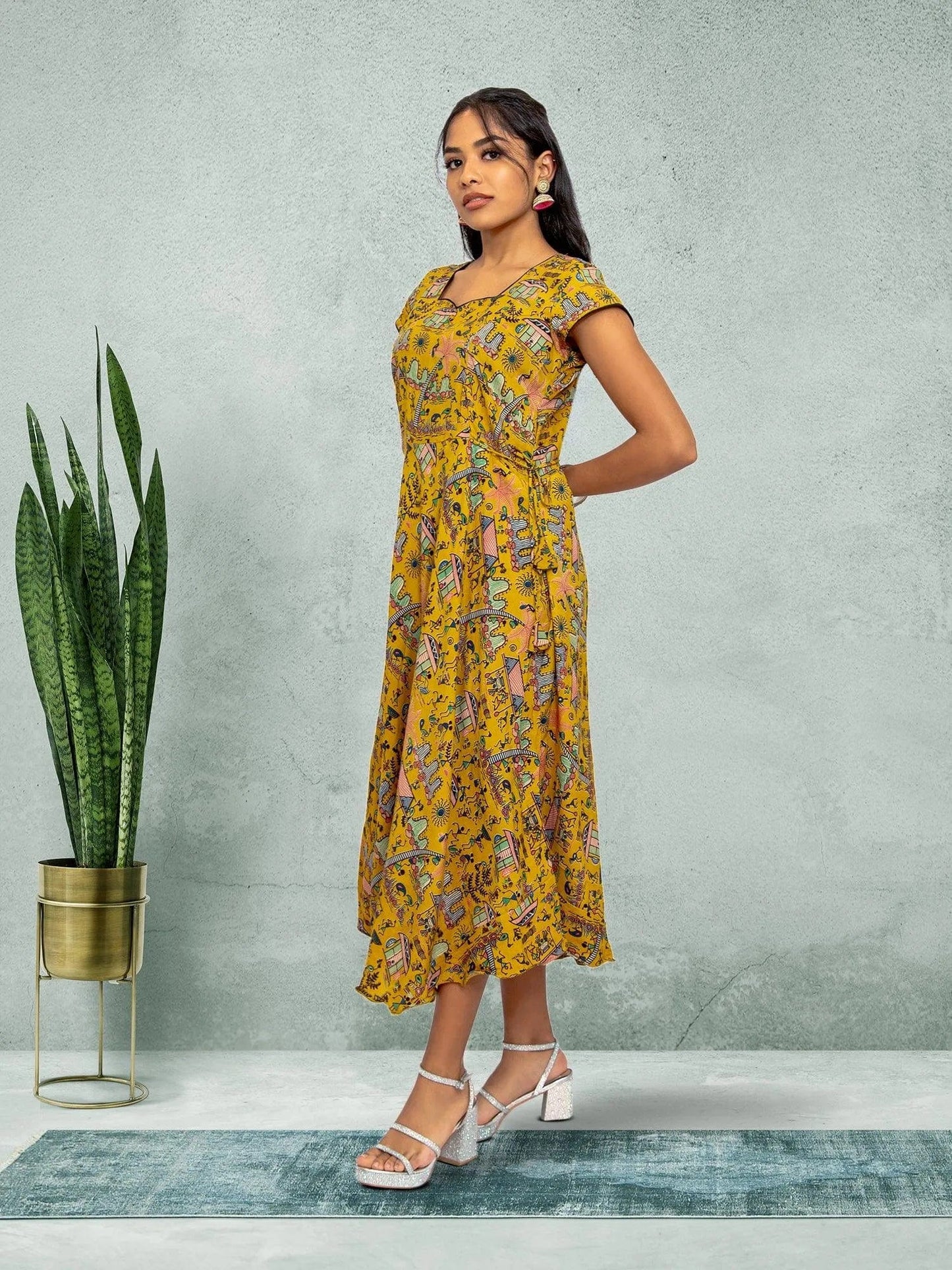 Yellow Knee Length Dress - Timeless Fusion Style | indian outfits usa | Indian Ethnic Wear | Indian Attire For Women | Indian Dresses From India | Indian Attire For Women | Indian Dresses From India
