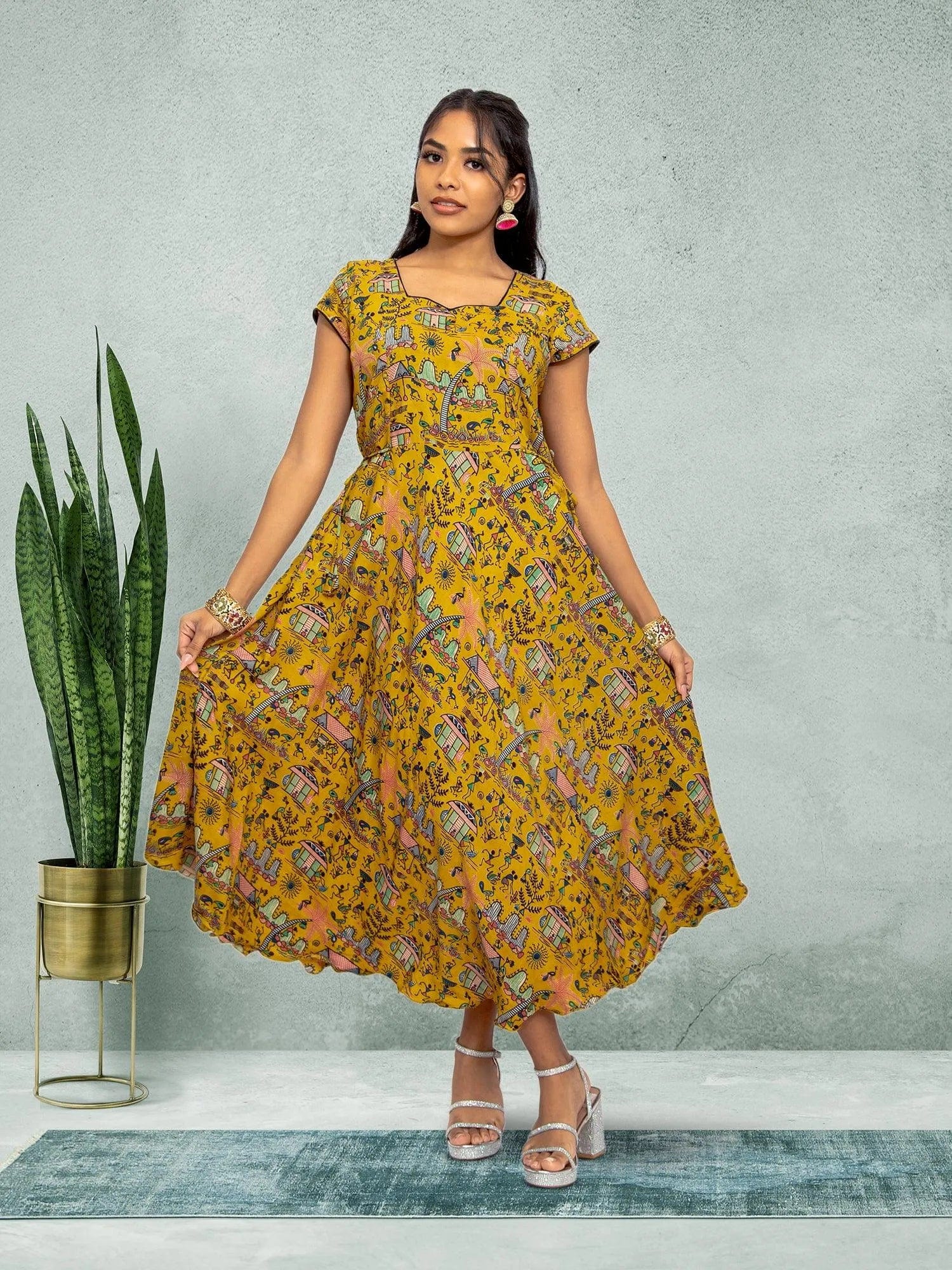 Yellow Knee Length Dress Indian Ethnic Wear Indian Dress in USA Online Muvvas Boutique