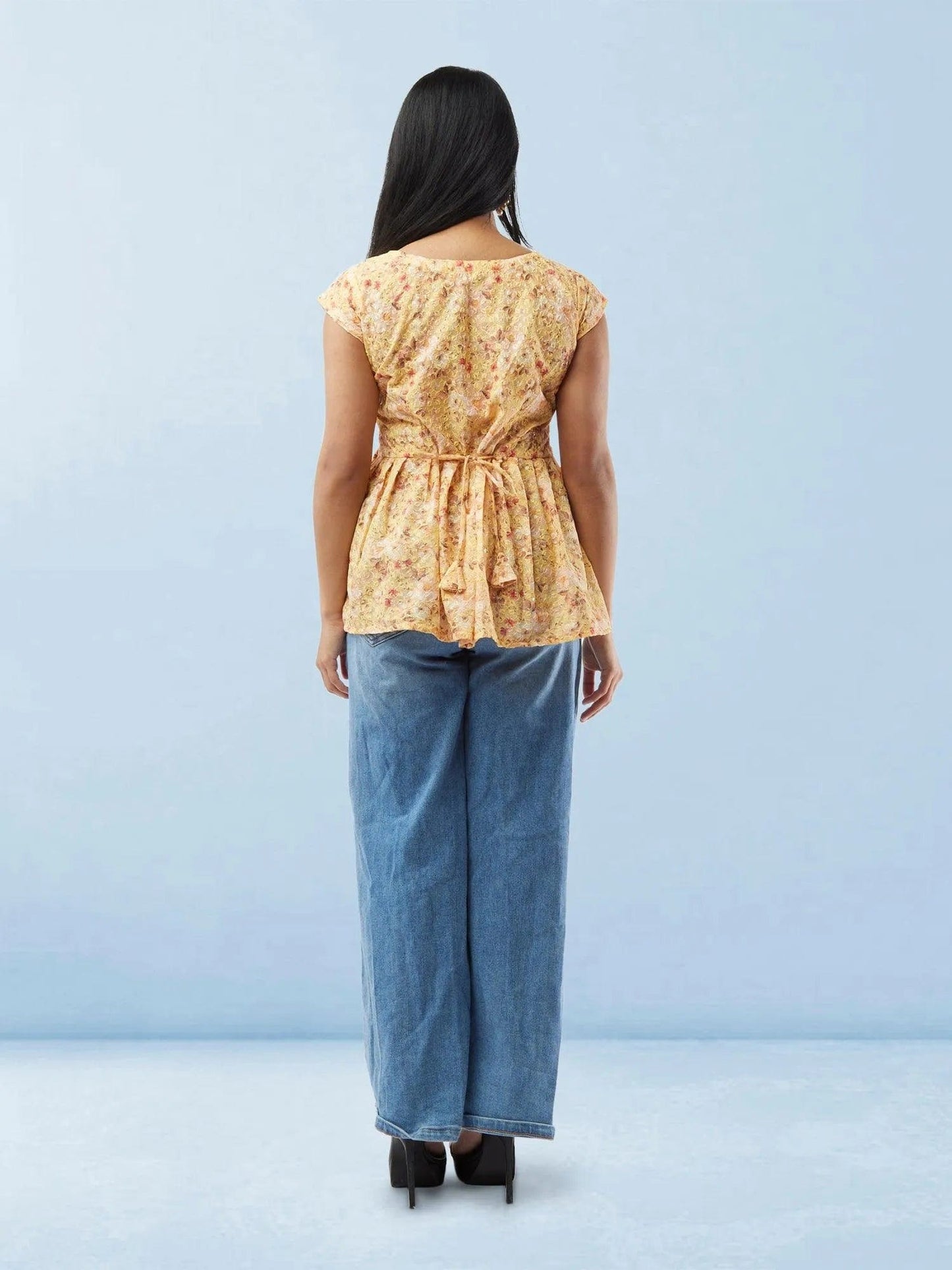 Yellow Printed Short Top with Collar | Modern Indian Wear | Indian Attire For Women | Indian Wear for Women | Women's Tops | Indian Short Tops | Indian Wear for Women | Casual Indian Dress