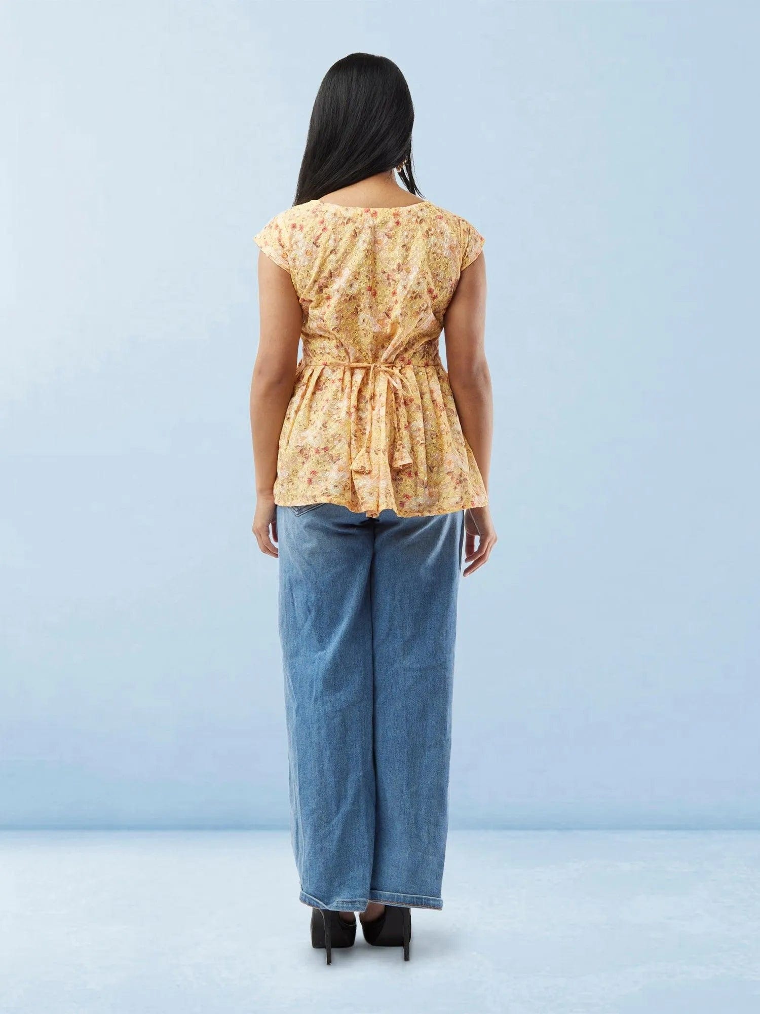 Yellow Printed Short Top with Collar | Modern Indian Wear | Indian Attire For Women | Indian Wear for Women | Women's Tops | Indian Short Tops | Indian Wear for Women | Casual Indian Dress