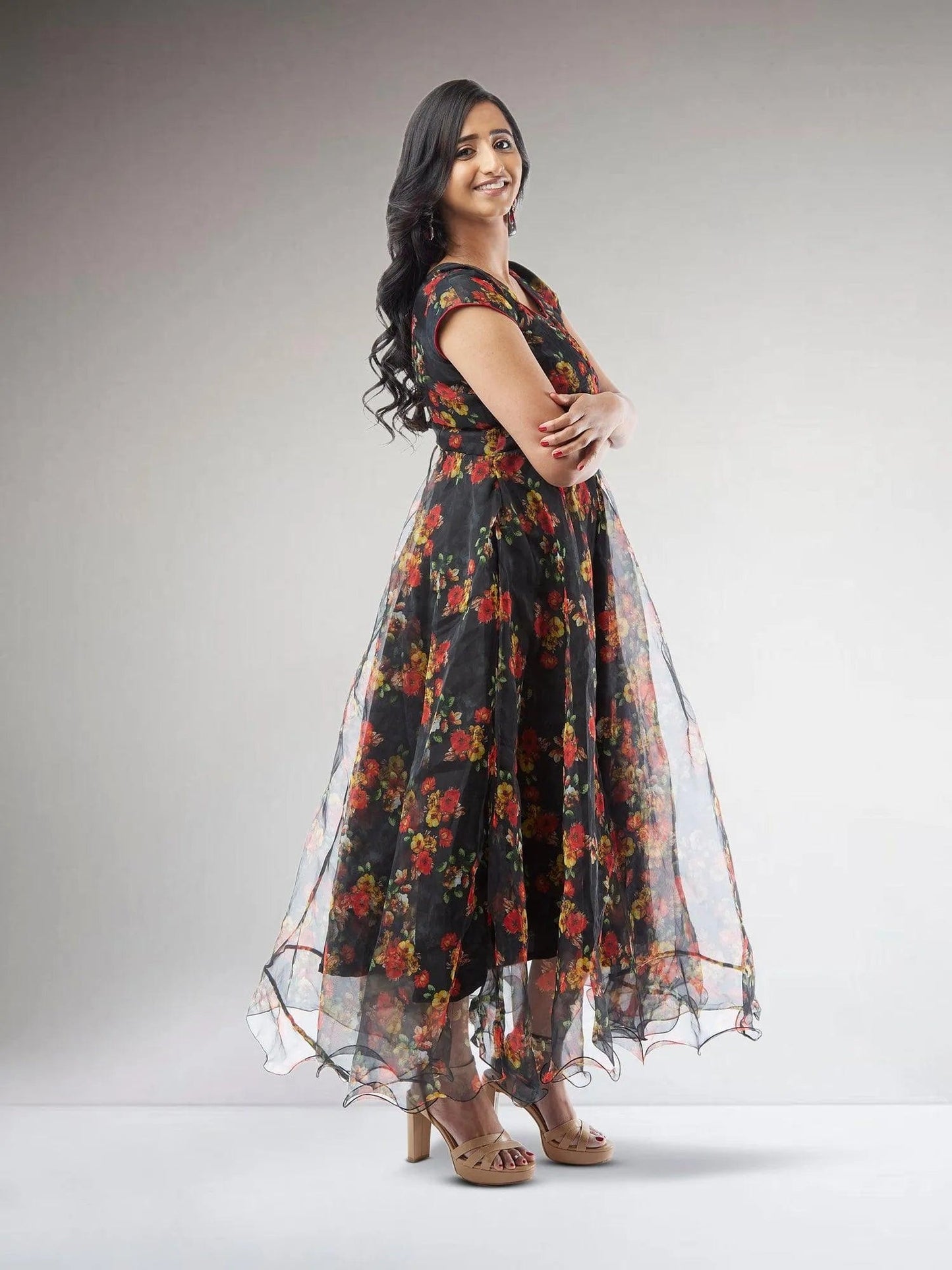 Black Organza Printed Anarkali Suit | Indian Attire For Women | Anarkali Dress | Indian Anarkalis | Indian Ethnic Wear
