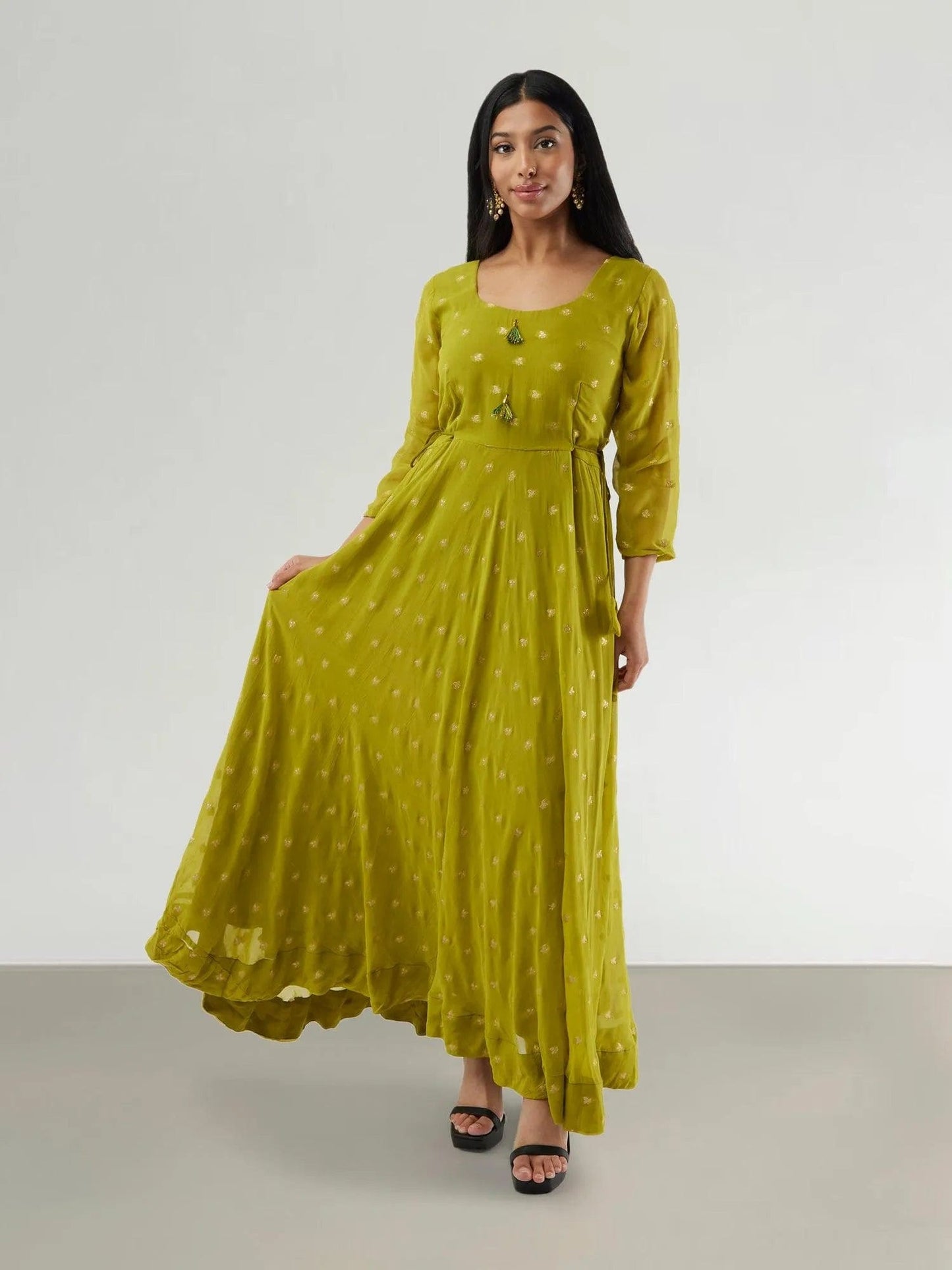 Green Banarasi Georgette Anarkali Dress with Gold Butta | Anarkali Suit | Anarkali Dress | Indian Anarkalis | Indian Ethnic Wear