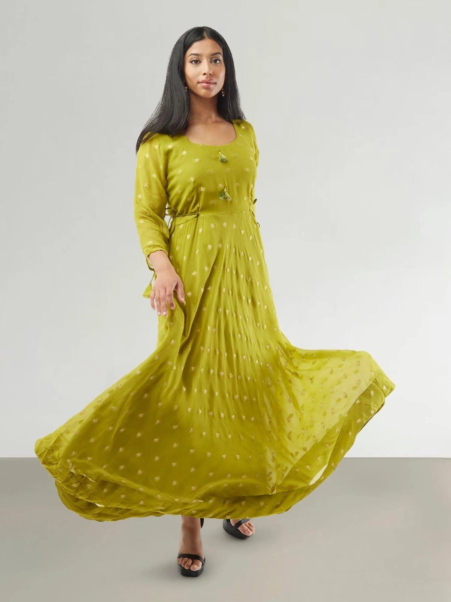 Green Banarasi Georgette Anarkali Dress with Gold Butta | Anarkali Suit | Anarkali Dress | Indian Anarkalis | Indian Ethnic Wear