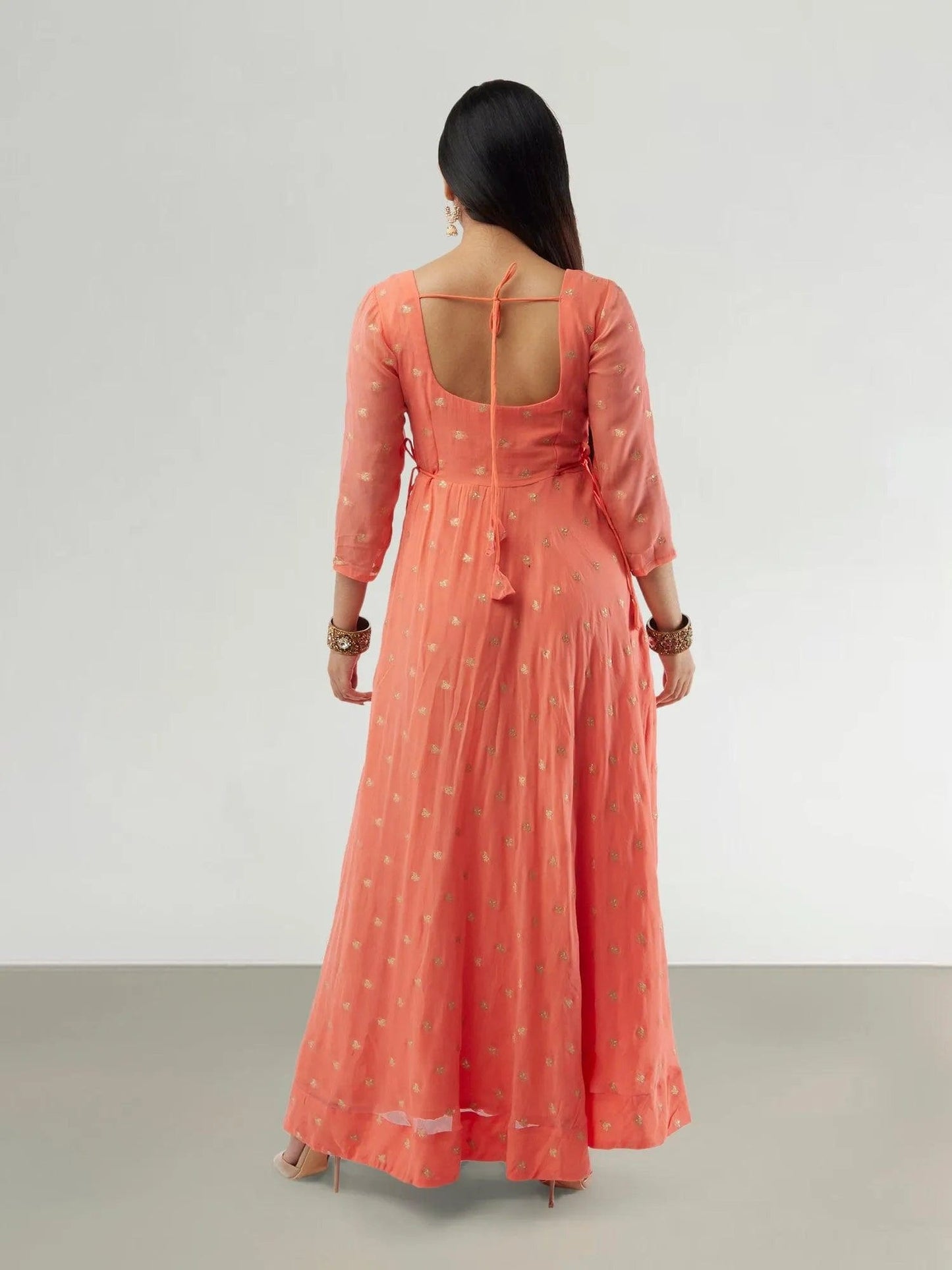 Orange Banarasi Georgette Anarkali Dress with Gold Butta | Indian Attire For Women | Anarkali Suit | Anarkali Dress | Indian Anarkalis | Indian Ethnic Wear