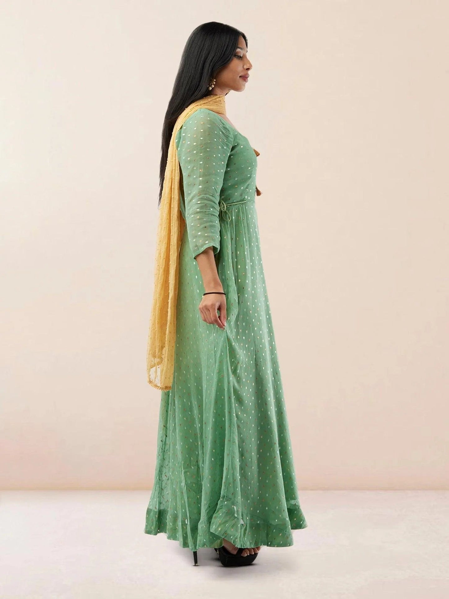 Sea Green Banarasi Georgette Anarkali Dress | Indian Ethnic Wear | Anarkali Suit | Anarkali Dress | Indian Anarkalis | Indian Dresses From India