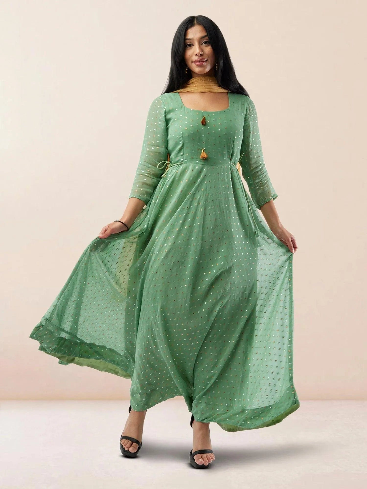 Sea Green Banarasi Georgette Anarkali Dress  | Indian Ethnic Wear | Anarkali Suit | Anarkali Dress | Indian Anarkalis  | Indian Dresses From India