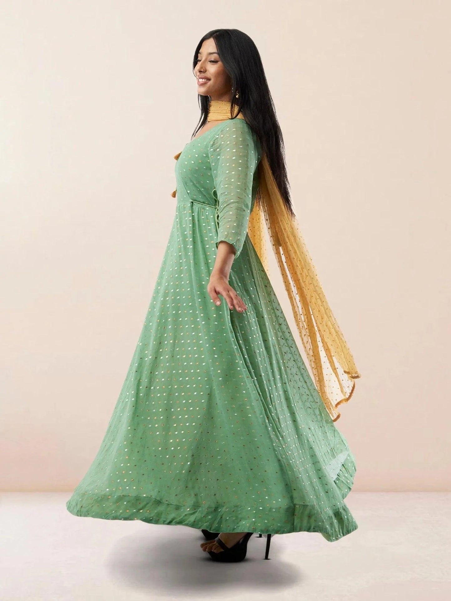 Sea Green Banarasi Georgette Anarkali Dress  | Indian Ethnic Wear | Anarkali Suit | Anarkali Dress | Indian Anarkalis  | Indian Dresses From India