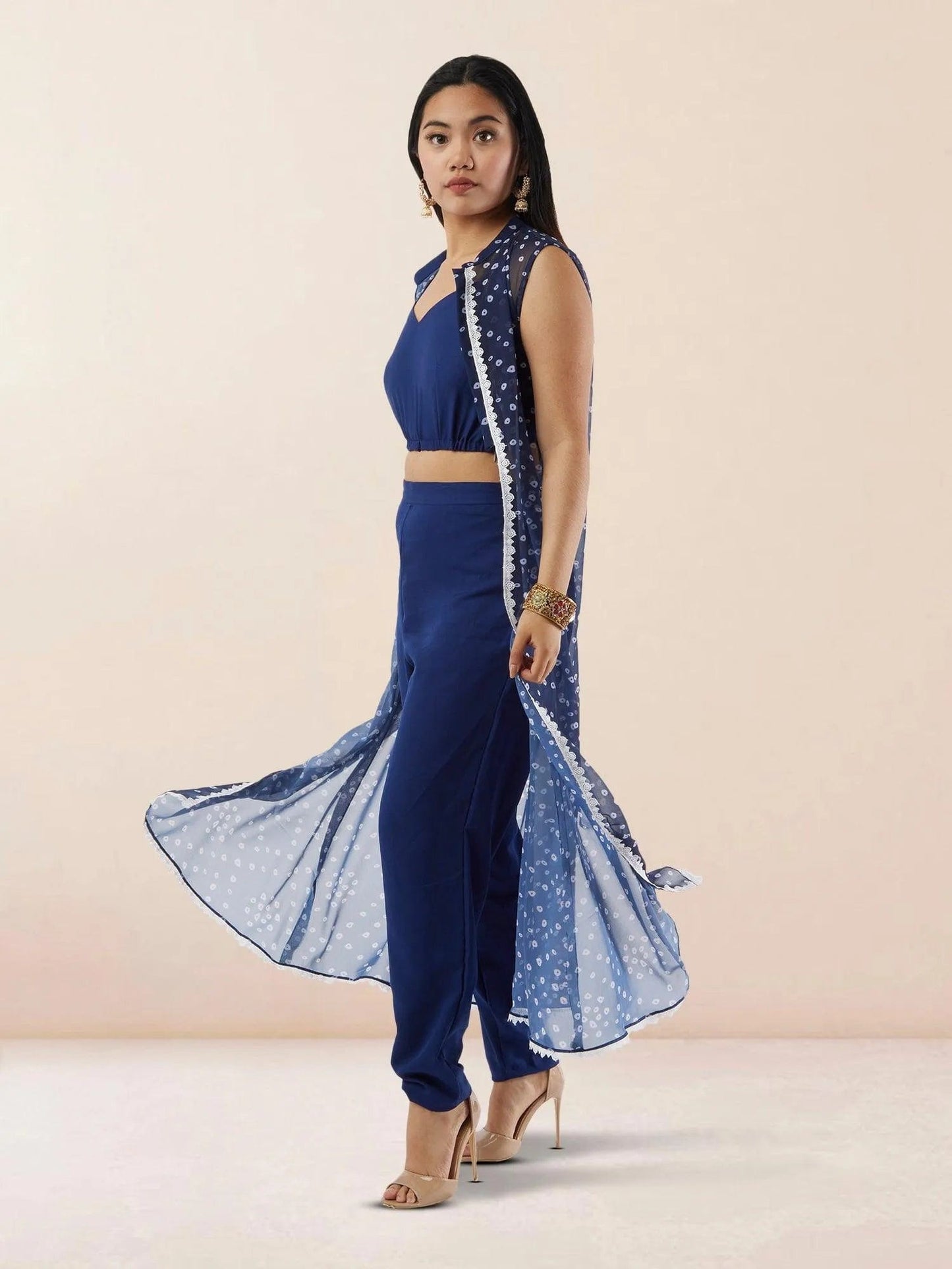 Blue Bandhani Chiffon three Piece Suit | Indian Ethnic Wear | Indian Attire For Women | indian outfits usa | Indo Western Outfits | indian clothing online usa