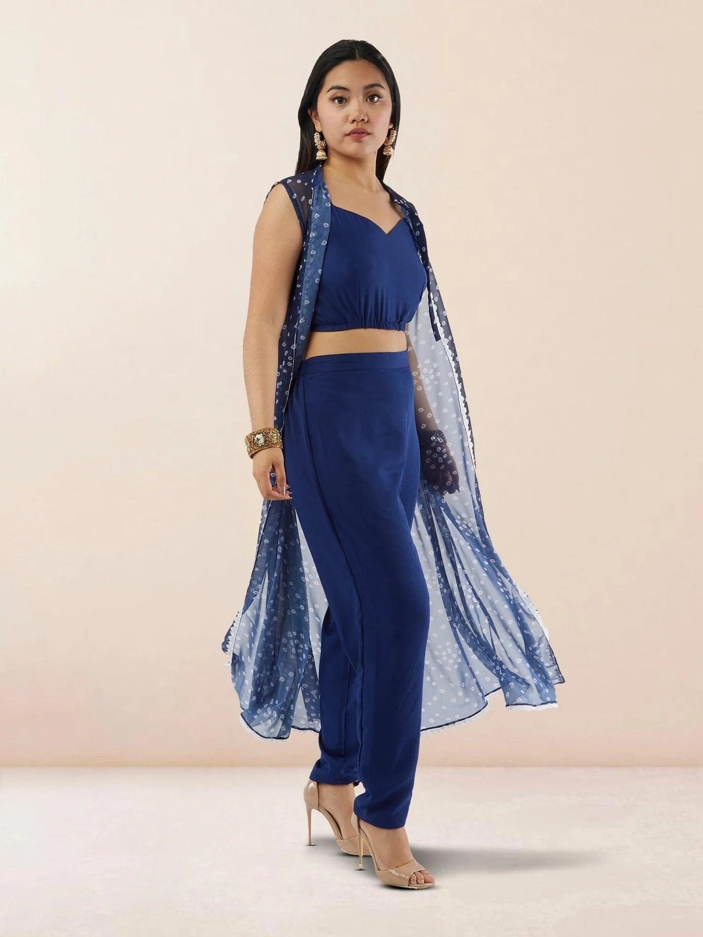 Blue Bandhani Chiffon three Piece Suit | Indian Ethnic Wear | Indian Attire For Women | indian outfits usa | Indo Western Outfits | indian clothing online usa