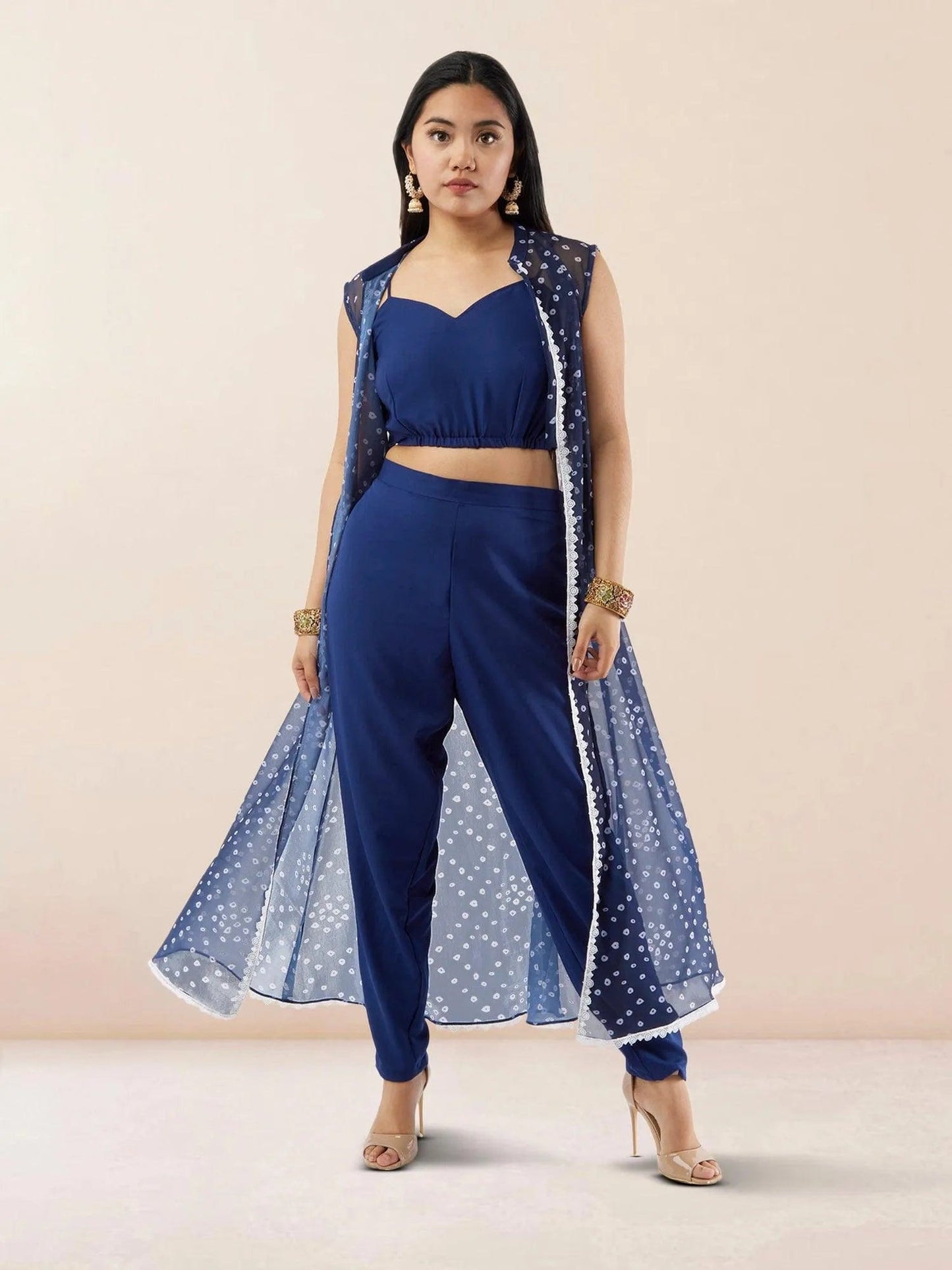 Blue Bandhani Chiffon three Piece Suit | Indian Ethnic Wear | Indian Attire For Women | indian outfits usa | Indo Western Outfits | indian clothing online usa