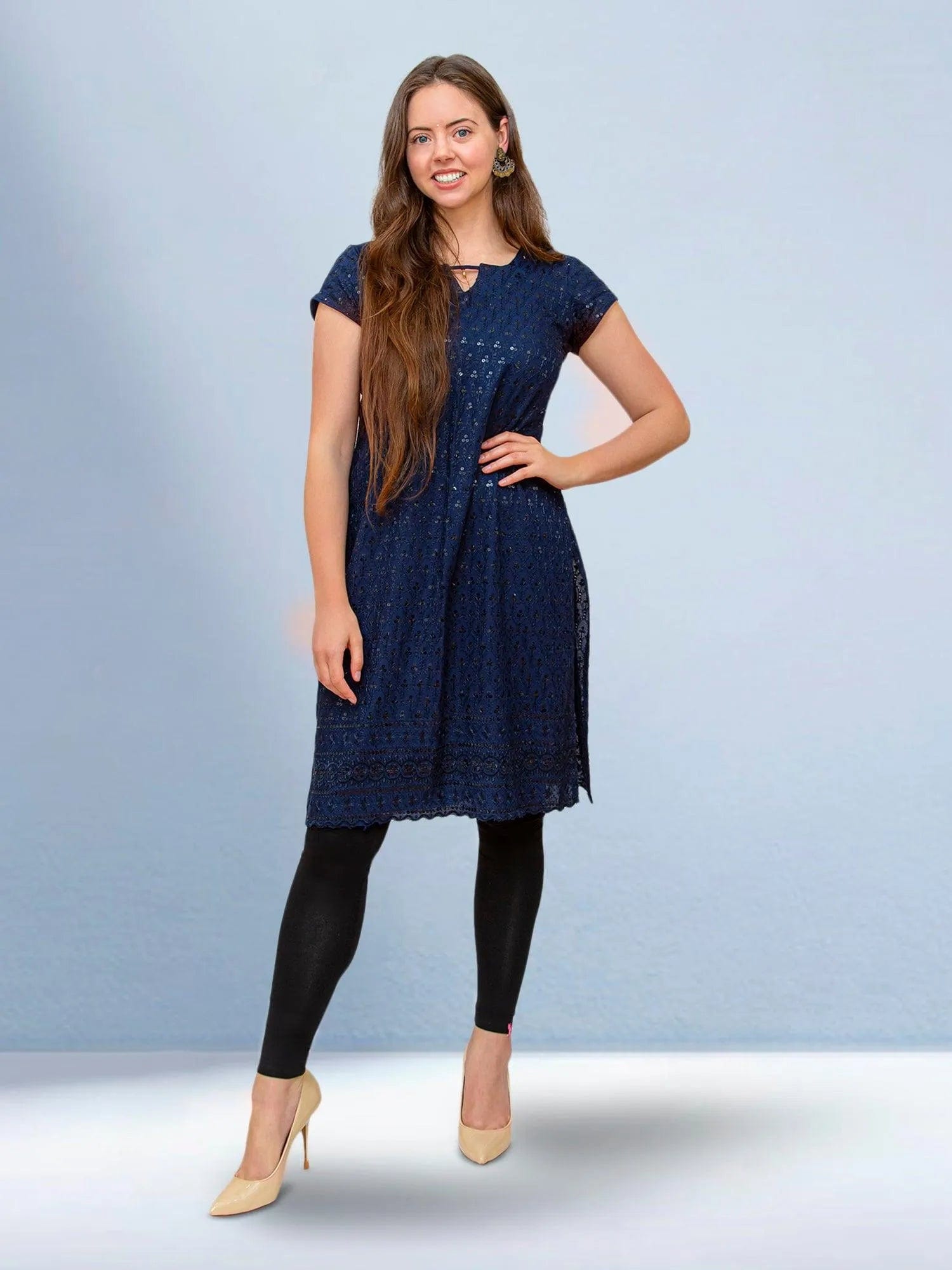 Dark Blue Kurta with Mirror Work Accent | Muvvas Boutique Dark Blue Kurta with Mirror Work Accent | Muvvas Boutique