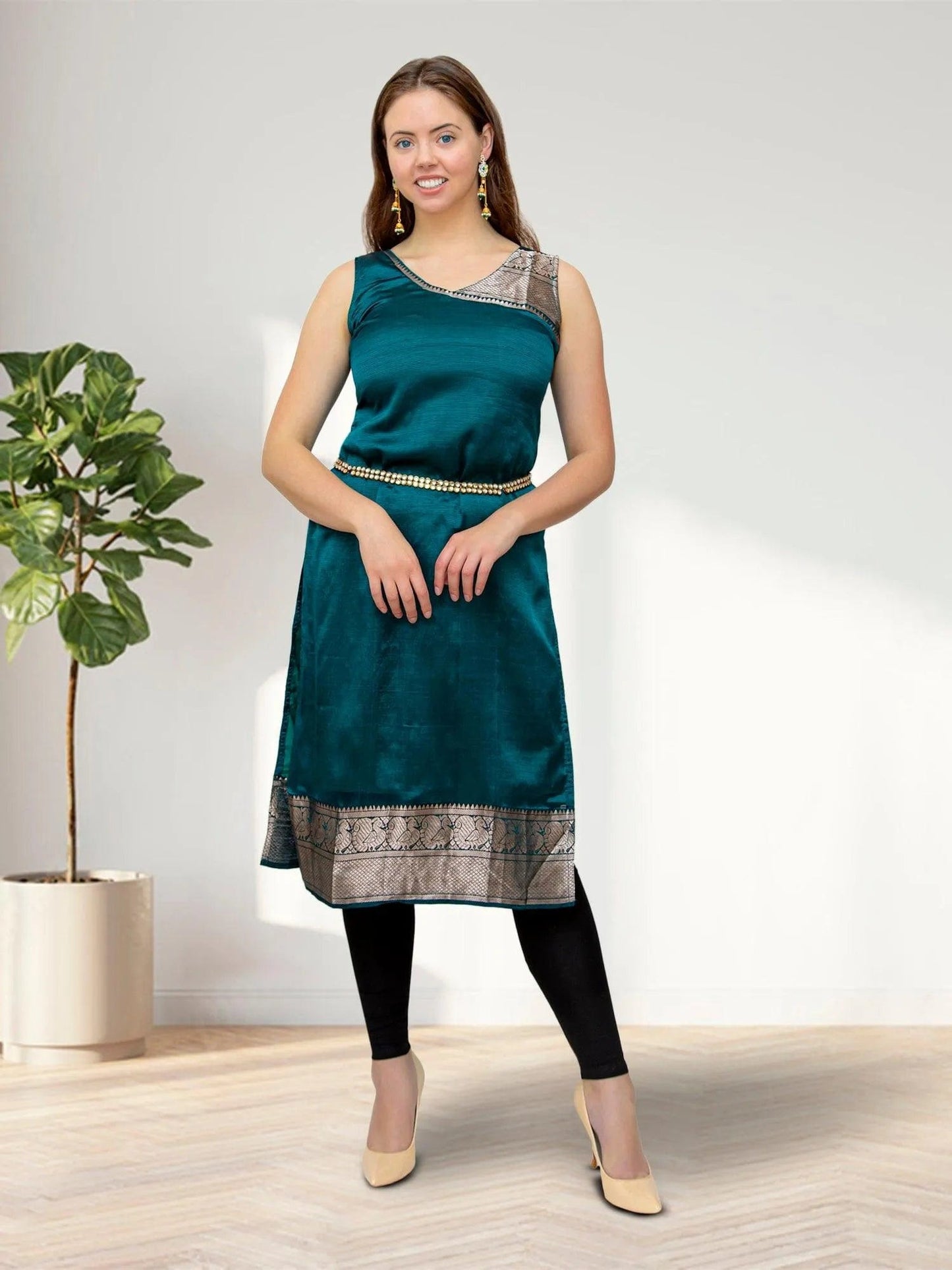 Dark Green Silk Kurta | Indian Kurtis for Women | Indian Ethnic Wear | Mangalagiri silk | Indian Kurtas for Women | Indian Attire For Women | indian contemporary clothing