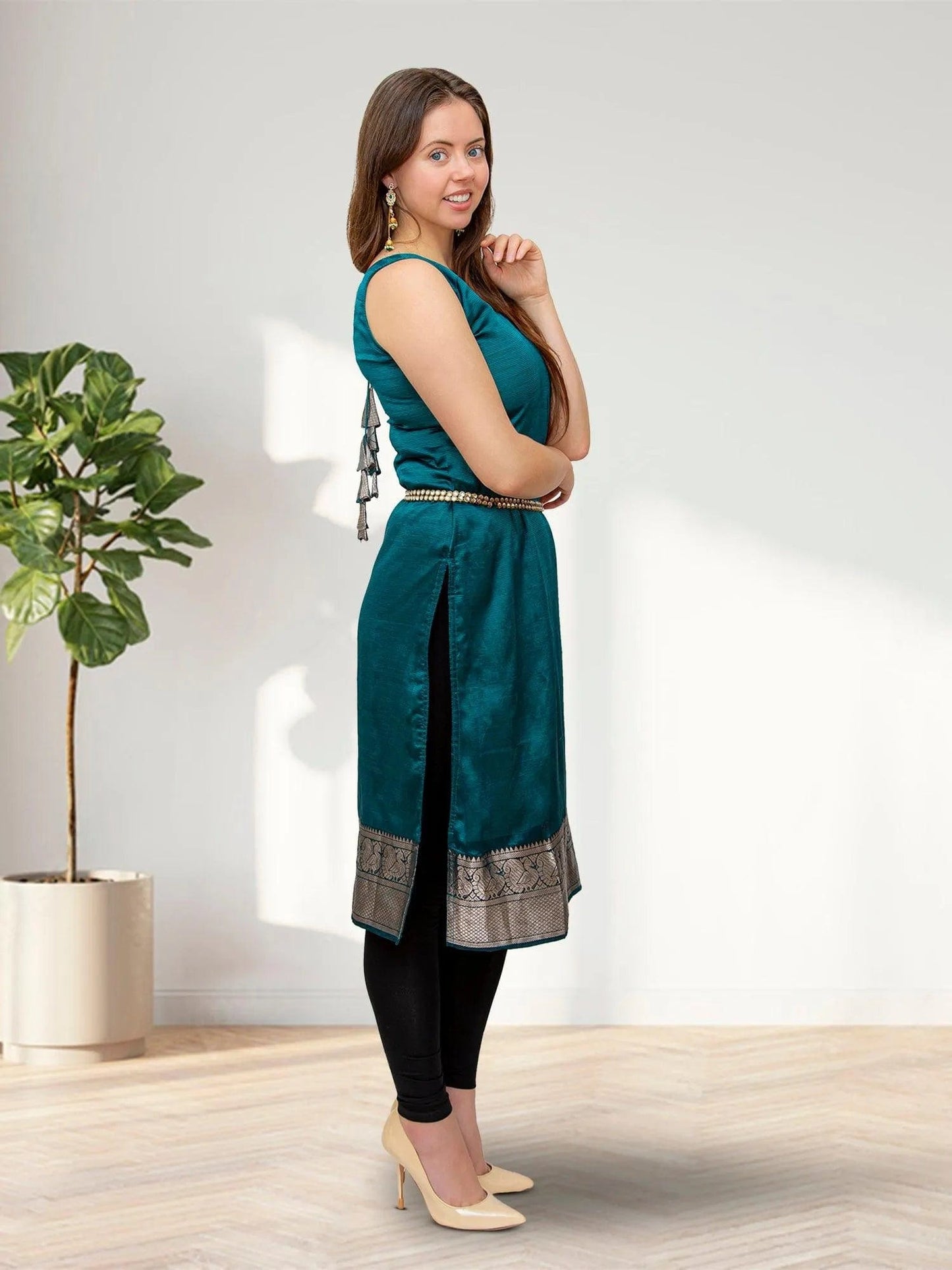 Dark Green Silk Kurta | Indian Kurtis for Women | Indian Ethnic Wear | Mangalagiri silk | Indian Kurtas for Women | Indian Attire For Women | indian contemporary clothing