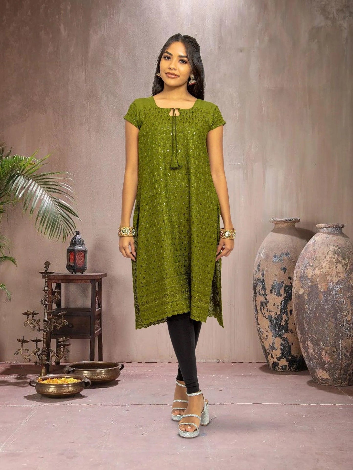 Green Kurta With Chikankari Work | Indian Kurtis for Women | Indian Ethnic Wear | Chikankari Kurti | Chikankari Georgette | Indian Kurtas for Women | Indian Attire For Women
