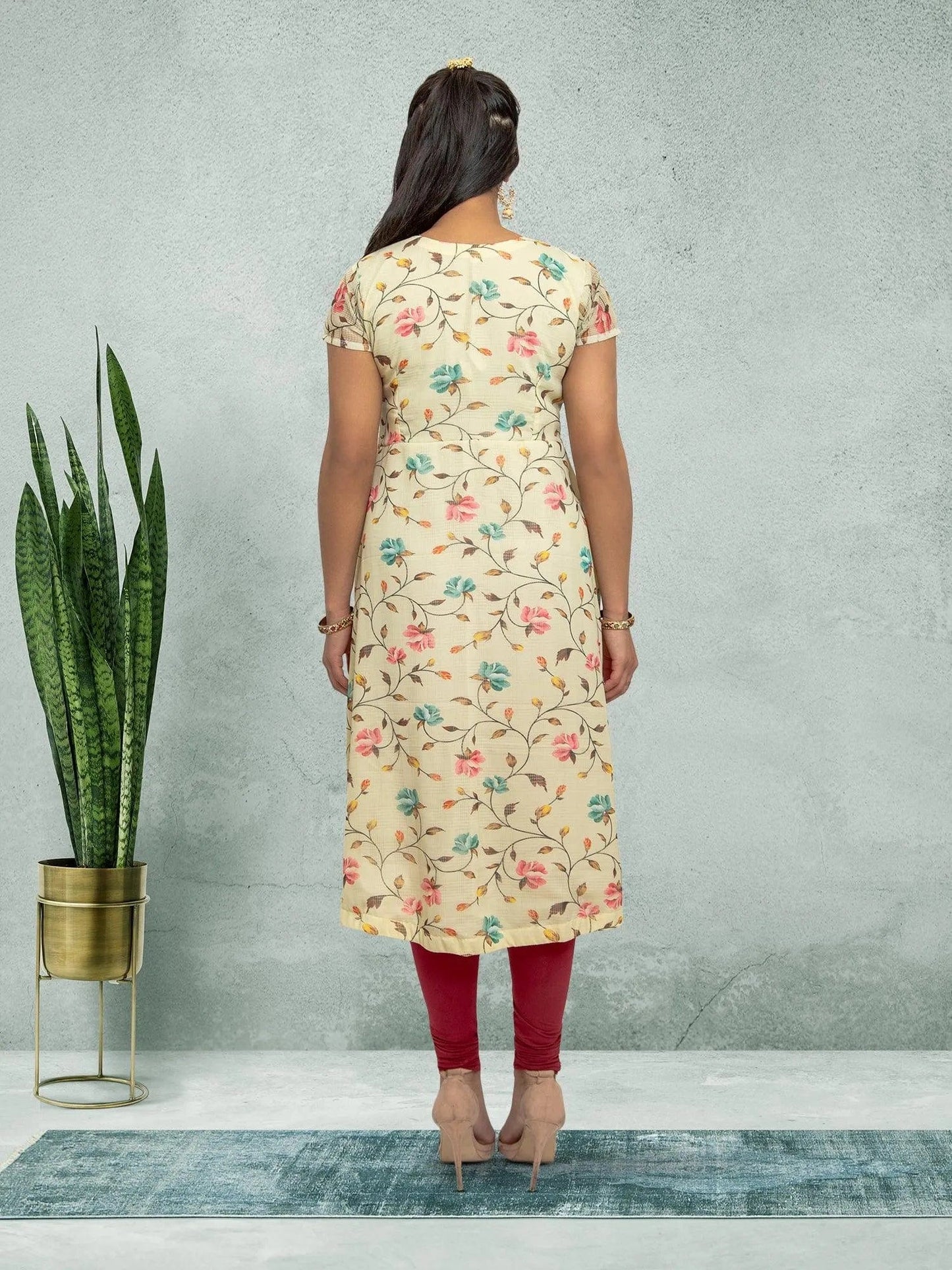 Light Ivory Color Printed Kurta | Indian Kurtis for Women | Indian Ethnic Wear | Chiffon | Ivory Color Dresses | Indian Kurtas for Women | Indian Attire For Women