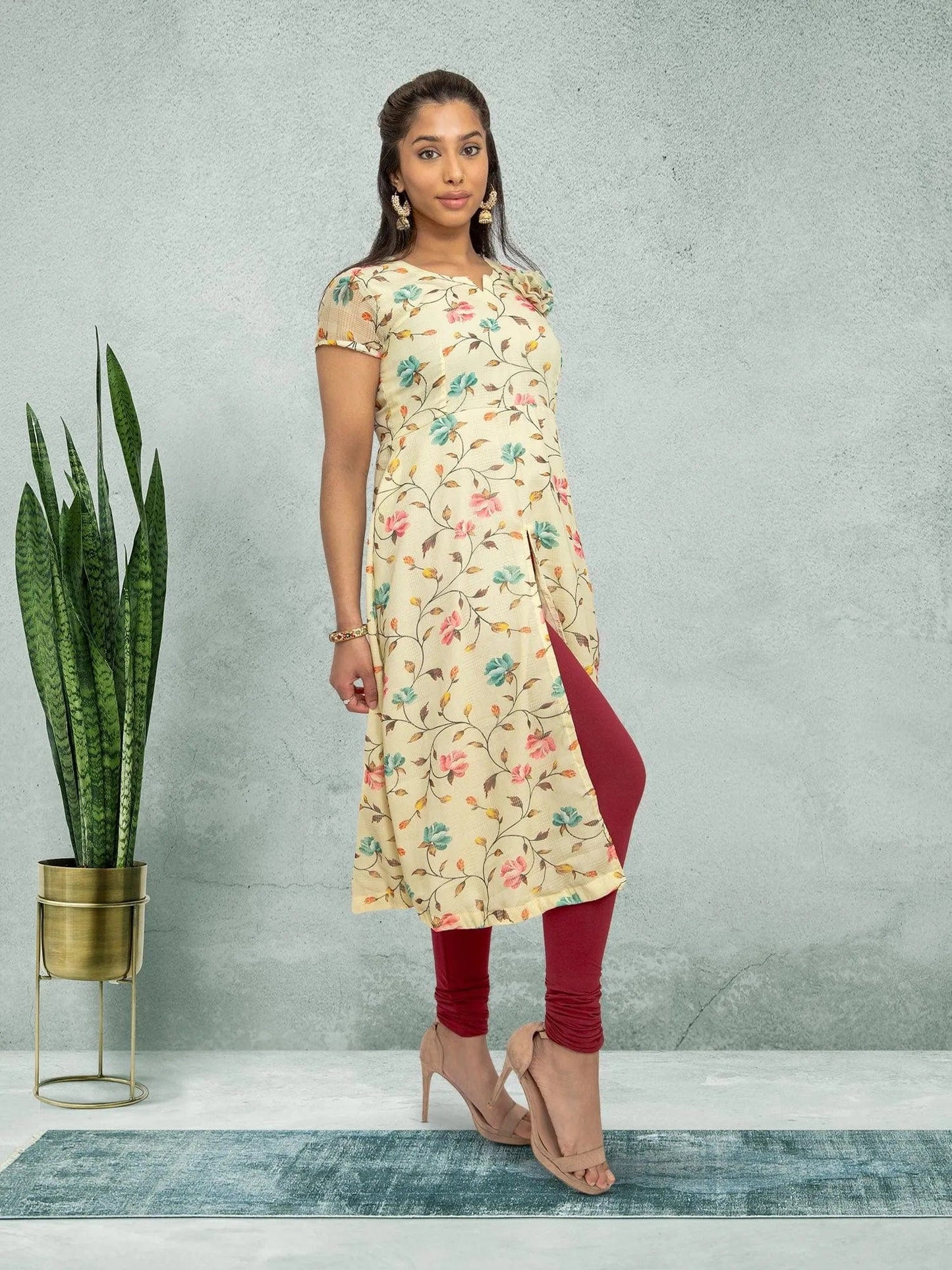 Light Ivory Color Printed Kurta | Indian Kurtis for Women | Indian Ethnic Wear | Chiffon | Ivory Color Dresses | Indian Kurtas for Women | Indian Attire For Women