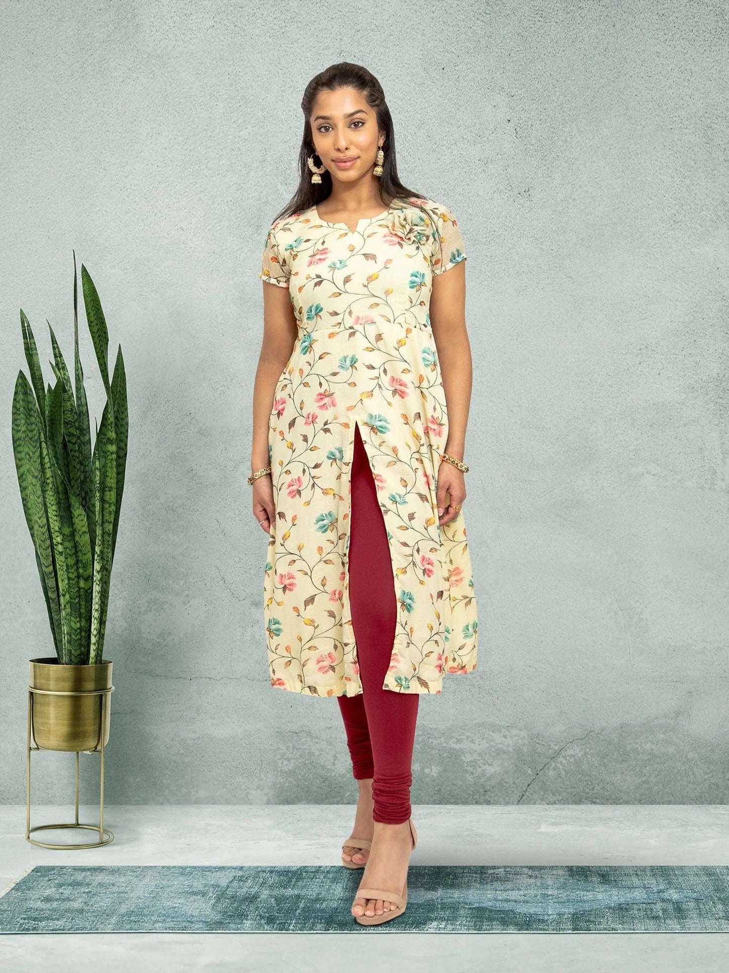 Light Ivory Color Printed Kurta | Indian Kurtis for Women | Indian Ethnic Wear | Chiffon | Ivory Color Dresses | Indian Kurtas for Women | Indian Attire For Women