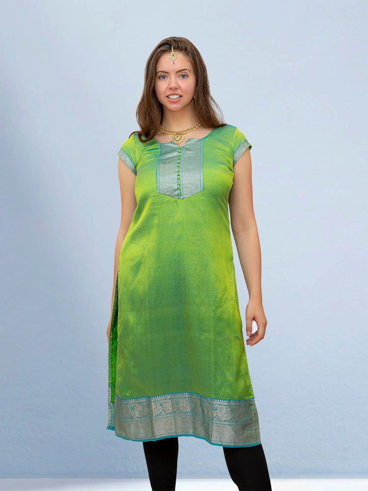 Light Green Silk Kurta | Indian Kurtis for Women | Indian Ethnic Wear | Mangalagiri silk | Tunics From India | Indian Attire For Women | Indian Dresses From India