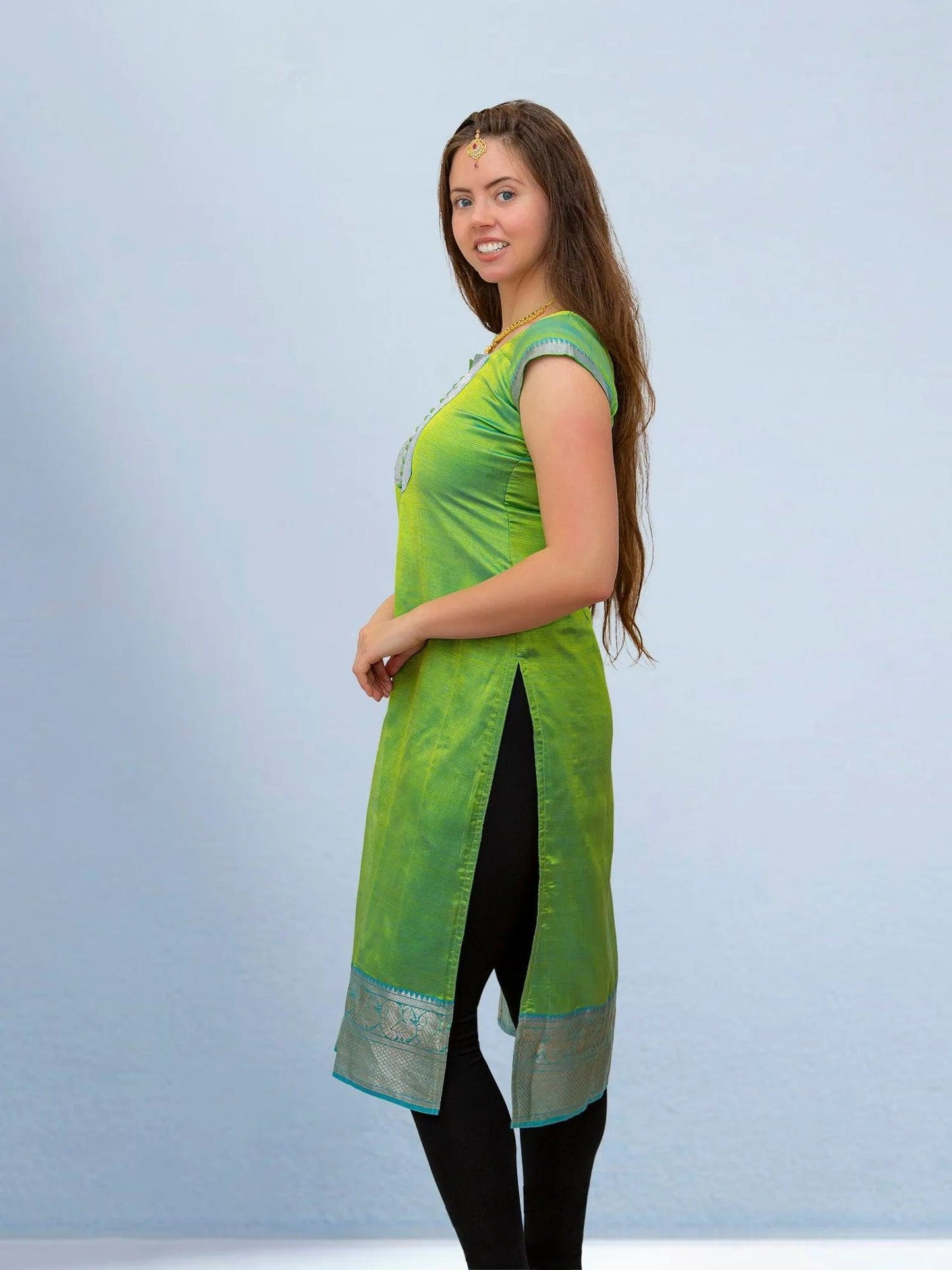 Light Green Silk Kurta | Indian Kurtis for Women | Indian Ethnic Wear | Mangalagiri silk | Tunics From India | Indian Attire For Women | Indian Dresses From India