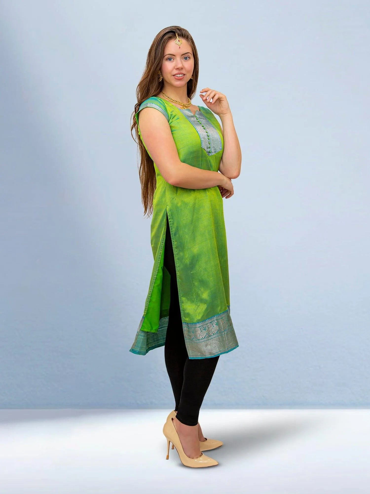 Light Green Silk Kurta | Indian Kurtis for Women | Indian Ethnic Wear | Mangalagiri silk | Tunics From India | Indian Attire For Women | Indian Dresses From India