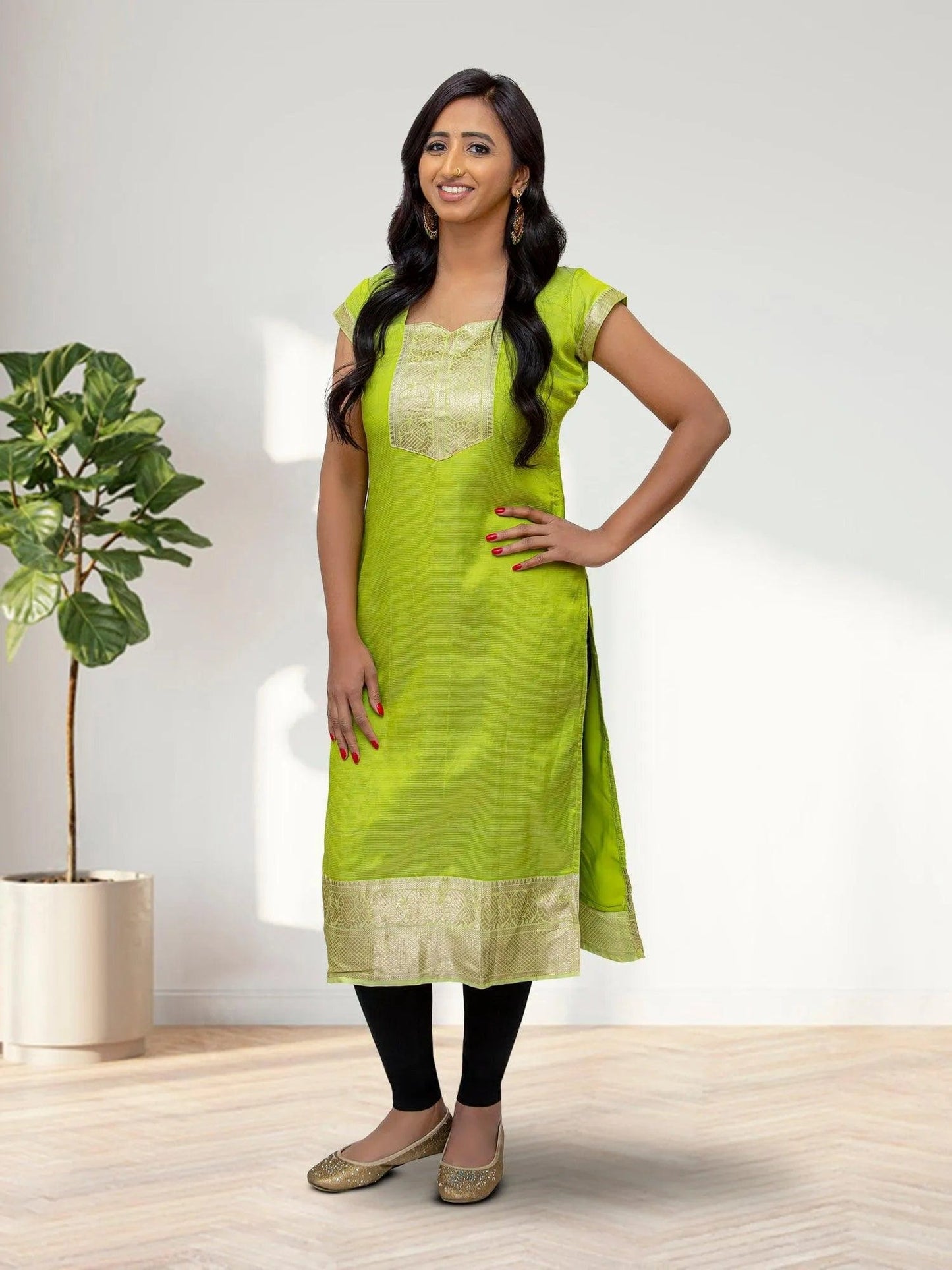 Parrot Green Silk Kurta | Indian Kurtis for Women | Indian Ethnic Wear | Mangalagiri silk | Indian Kurtas for Women | Tunics From India | Indian Attire For Women