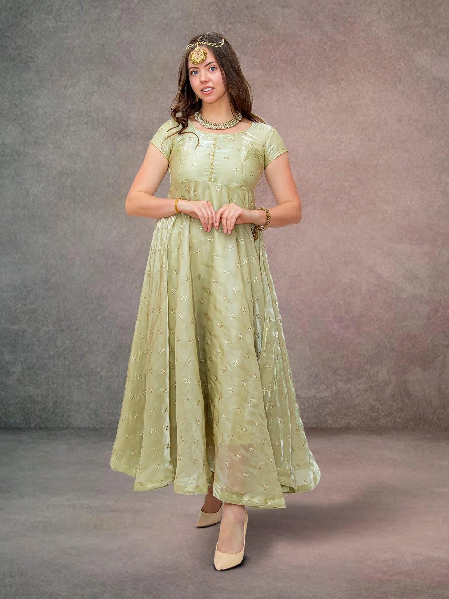 Pastel Green Anarkali | Organza Gold Trim | Anarkali Dress Bridal | Anarkali Suit | Anarkali Dress | Indian Anarkalis | Indian Ethnic Wear