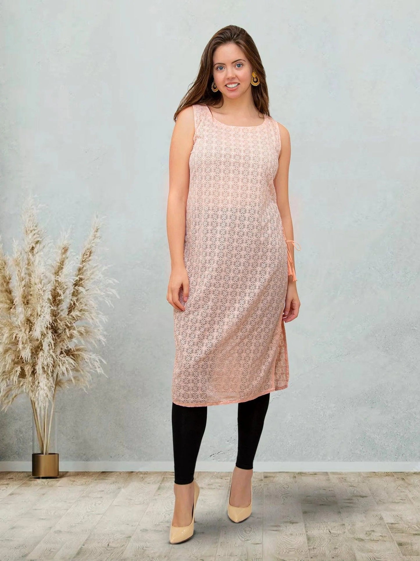 Peach Kurta with Chikankari Work | Chikan Embroidery Kurti | Muvvas Boutique | Chikankari Kurti | Indian Kurtas for Women | Tunics From India | Indian Attire For Women