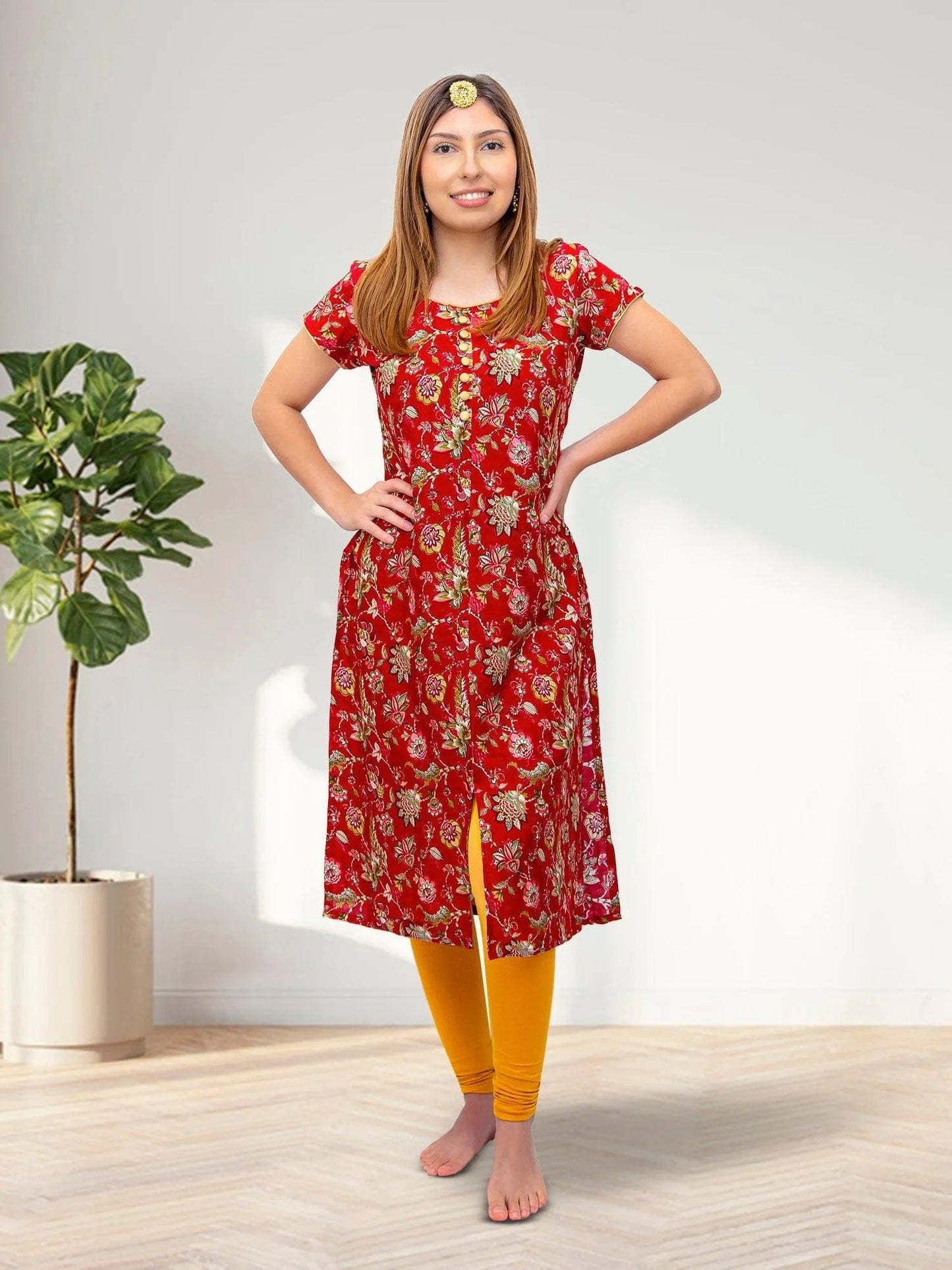 Red Flower Print Kurta | Indian Kurtis for Women | Indian Ethnic Wear | Rayon | Indian Dresses From India | Indian Kurtas for Women | Tunics From India