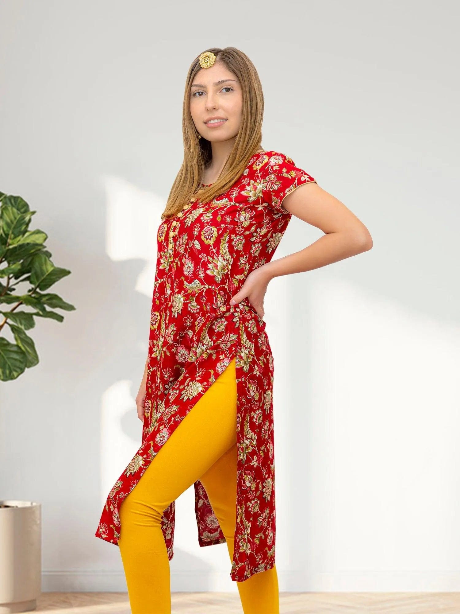 Red Flower Print Kurta | Indian Kurtis for Women | Indian Ethnic Wear | Rayon | Indian Dresses From India | Indian Kurtas for Women | Tunics From India