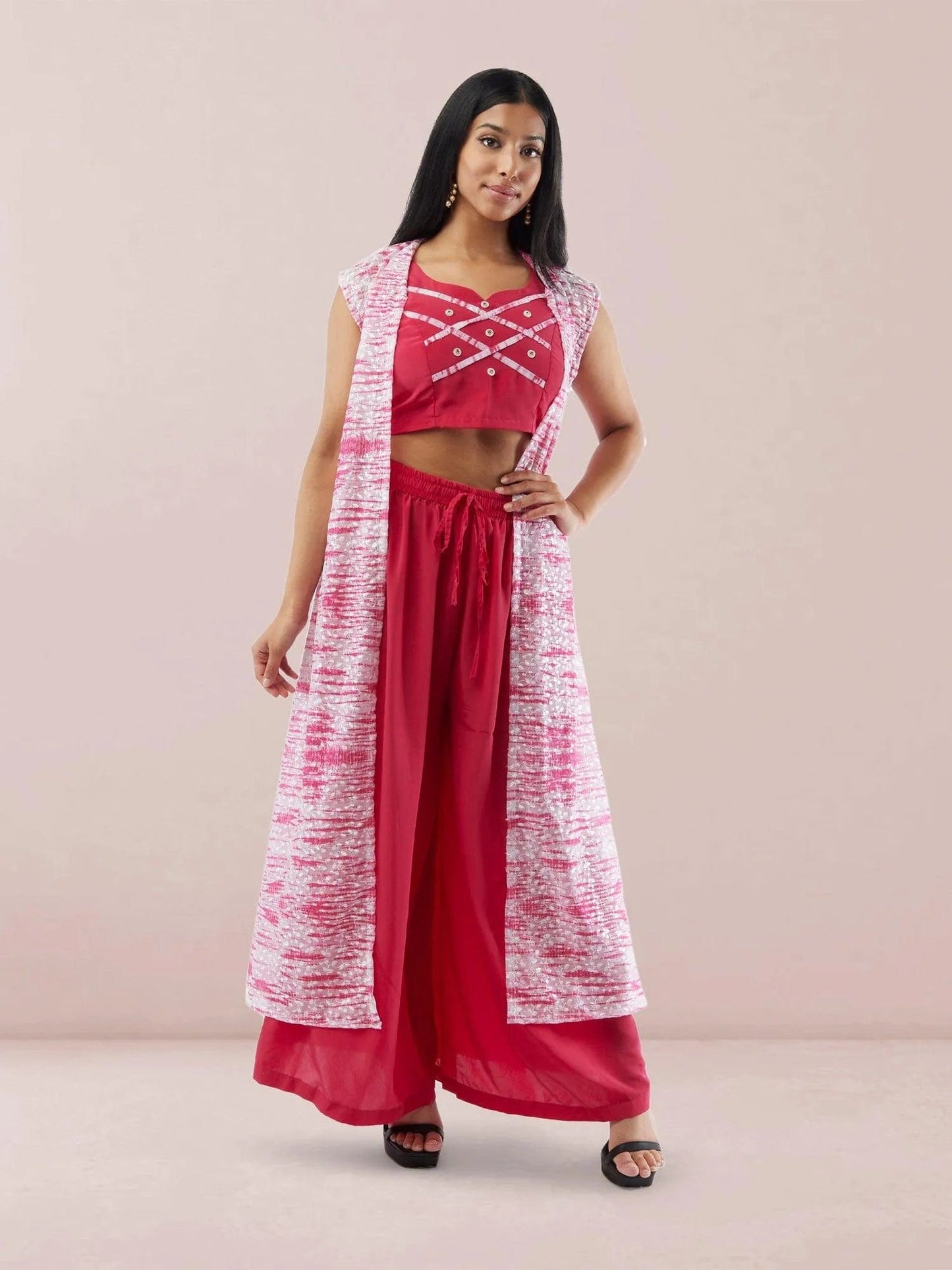 White and Pink Chiffon Three Piece Suit | Indo Western Dress | Modern Indian Wear | indian outfits usa | Indo Western Outfits | indian clothing online usa