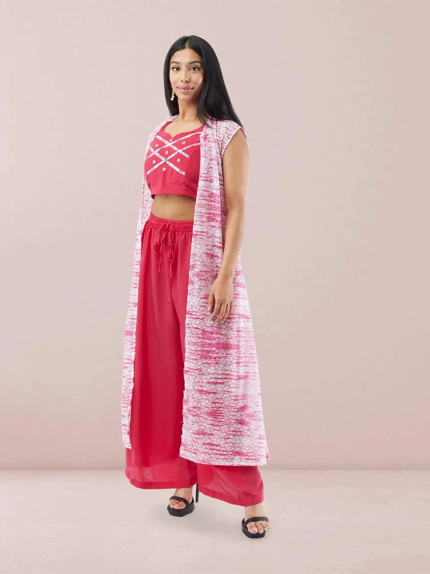 White and Pink Chiffon Three Piece Suit | Indo Western Dress | Modern Indian Wear | indian outfits usa | Indo Western Outfits | indian clothing online usa