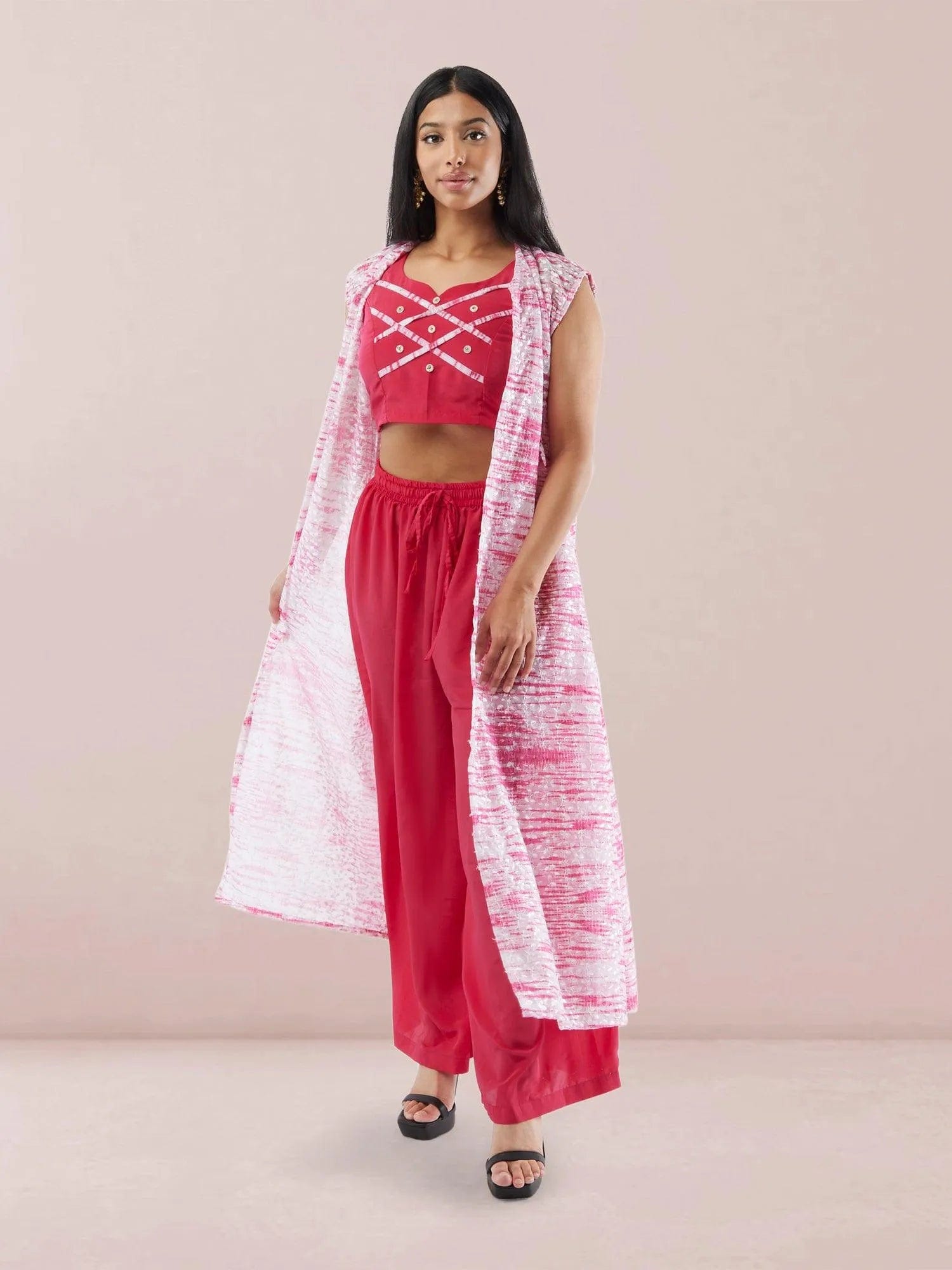 White and Pink Chiffon Three Piece Suit | Indo Western Dress | Modern Indian Wear | indian outfits usa | Indo Western Outfits | indian clothing online usa