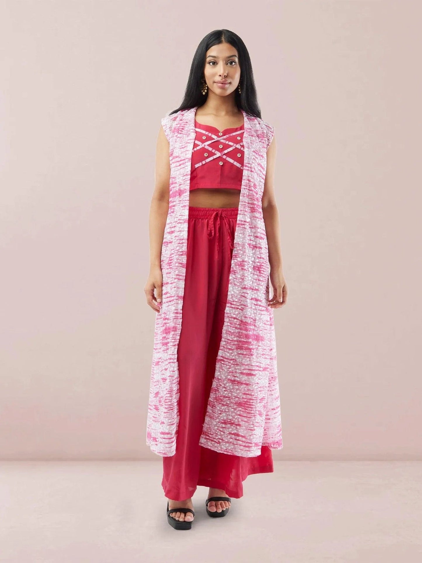 White and Pink Chiffon Three Piece Suit | Indo Western Dress | Modern Indian Wear | indian outfits usa | Indo Western Outfits | indian clothing online usa