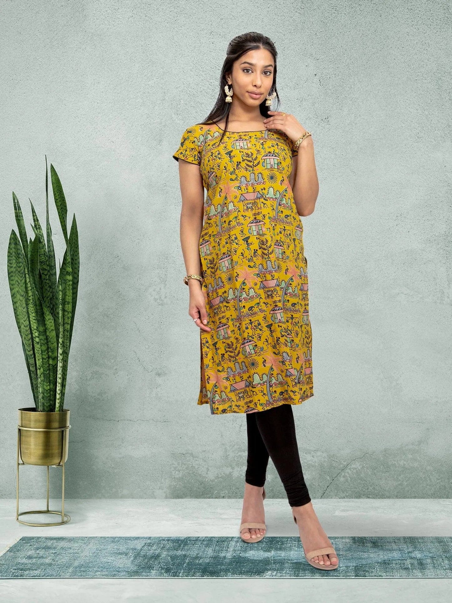 Yellow Printed Chikankari Kurta | Indian Kurtis for Women | Indian Ethnic Wear | Kalankari Silk | Indian Kurtas for Women | Tunics From India | Indian Attire For Women