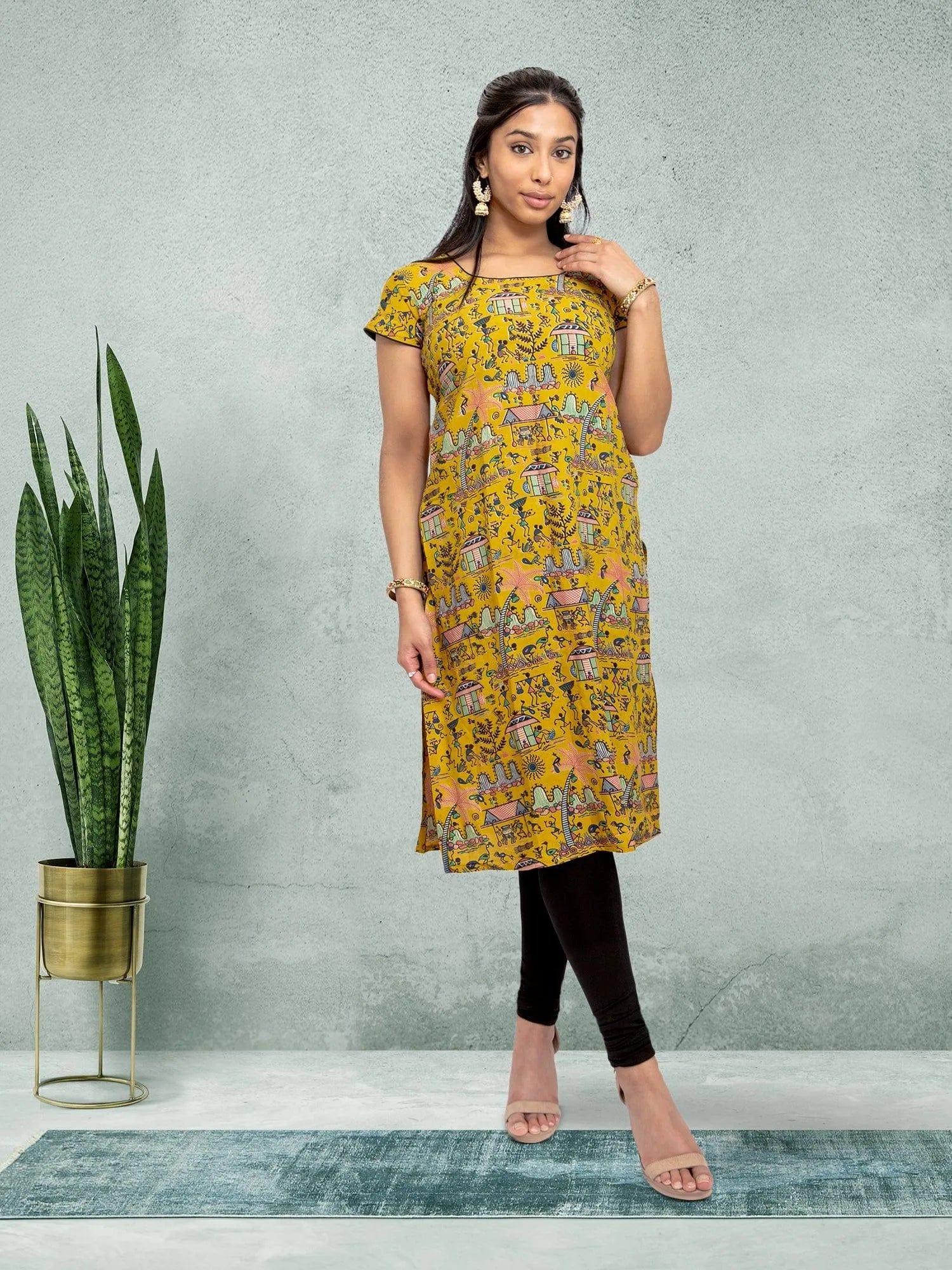 Yellow Printed Chikankari Kurta | Indian Kurtis for Women | Indian Ethnic Wear | Kalankari Silk | Indian Kurtas for Women | Tunics From India | Indian Attire For Women