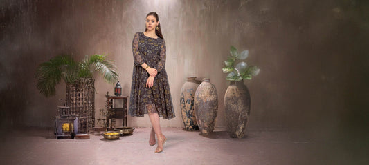 Long Sleeves Dress   |Black Long Sleeves Dress - Elegant Fusion Style | indian party dress for women | indian wear usa  | Indo Western Outfits | indian dresses for women pa