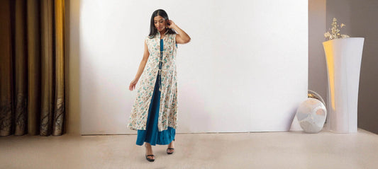 Indian Parties|Blue and White Two Piece Rayon Layered Dress  | Indo Western Dress | Modern Indian Wear | indian outfits usa | Indo Western Outfits | indian clothing