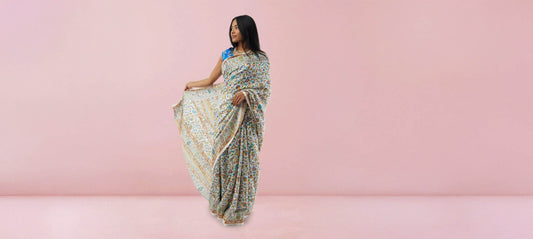 Saree |White Printed Kashmiri Silk Saree | Sarees Online USA | Indian Ethnic Wear | Sarees From India