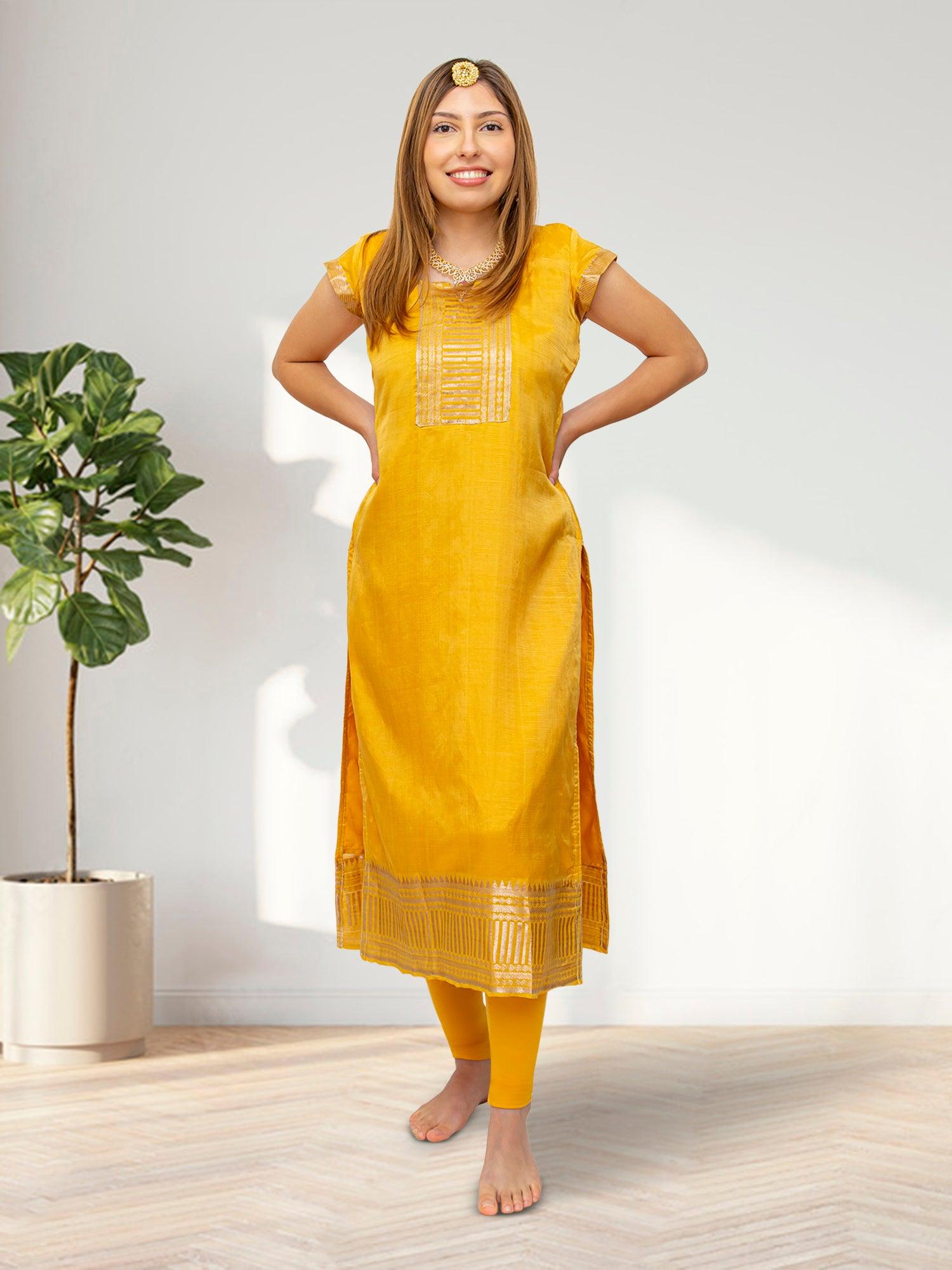 Yellow Silk Kurta from EthnoChic Collection | Muvvas Boutique | Indian Ethnic Wear | Silk Kurta | Indian Kurtas for Women | Indian Attire For Women