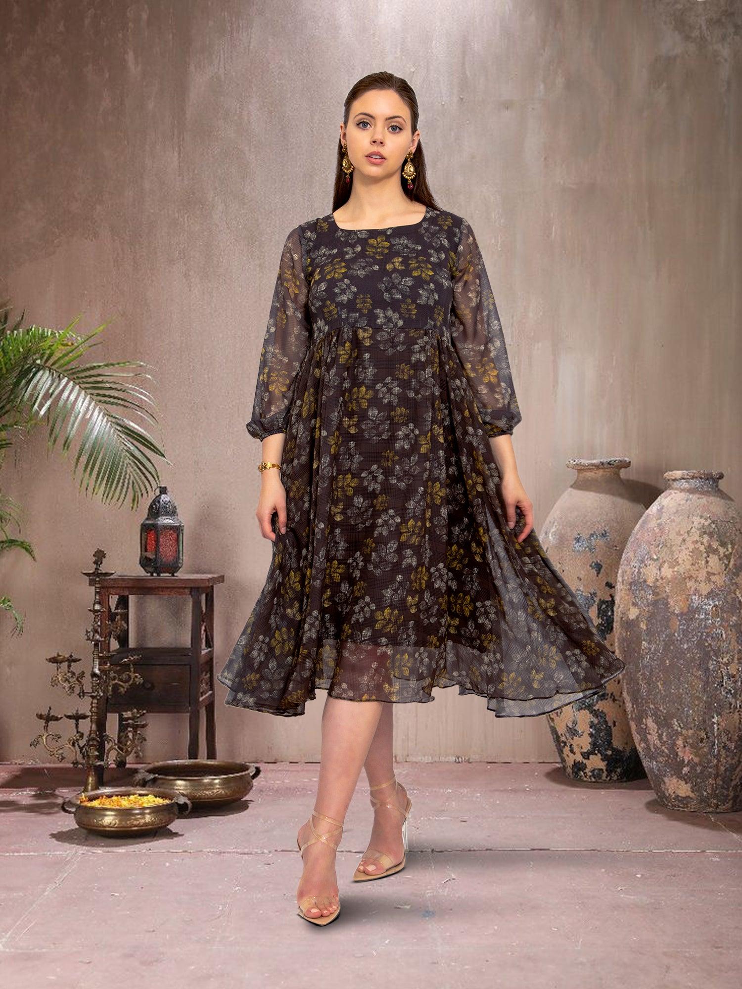 Black Long Sleeves Dress - Elegant Fusion Style | indian party dress for women | indian wear usa | Indo Western Outfits | indian dresses for women party wear | Indian Ethnic Wear | Indian Attire For Women