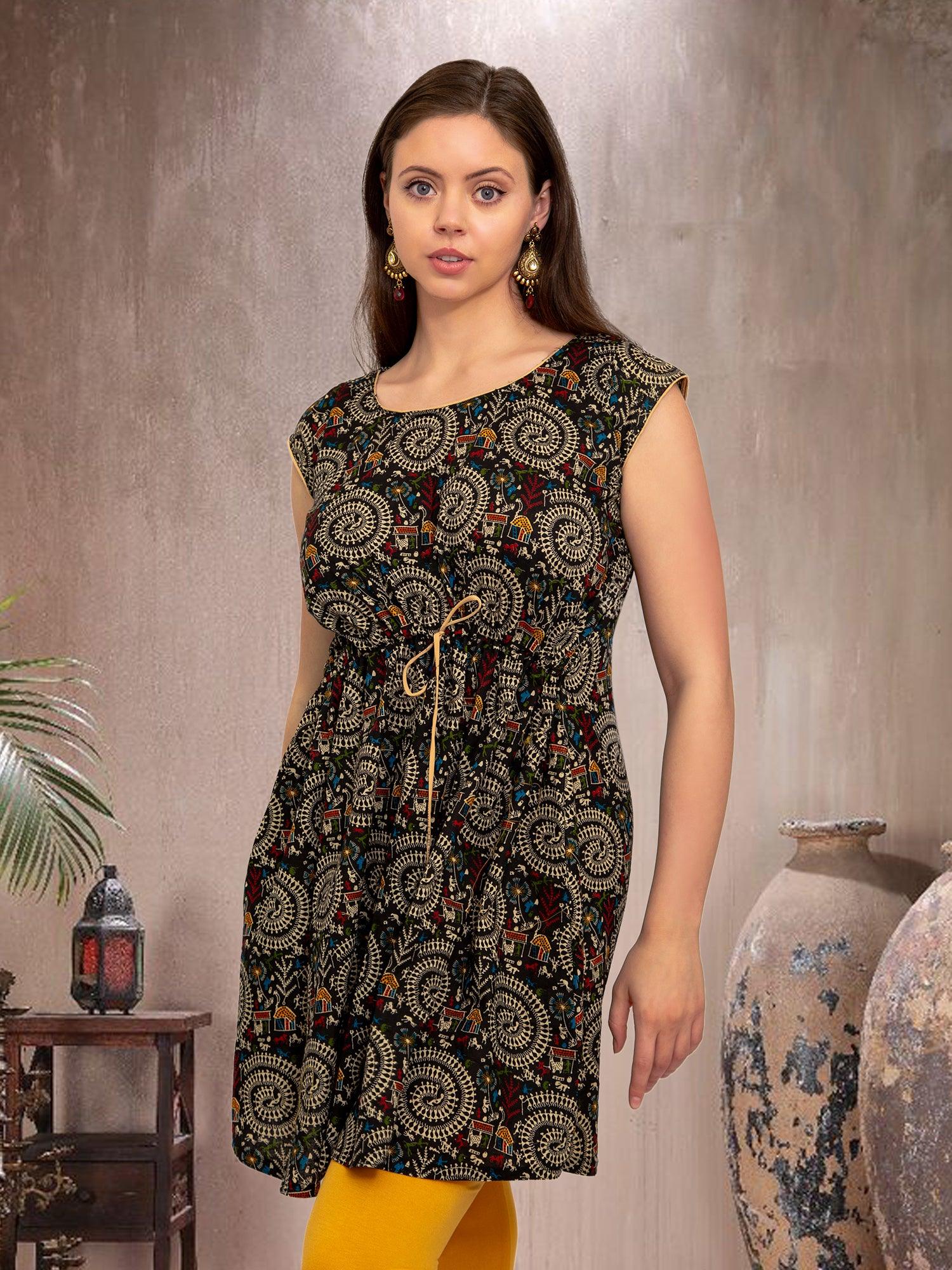 Black Printed Short Top | Short Kurtis For women | Modern Indian Wear | Indian Attire For Women | Women's Tops | Indian Short Tops | Indian Wear for Women | Casual Indian Dress