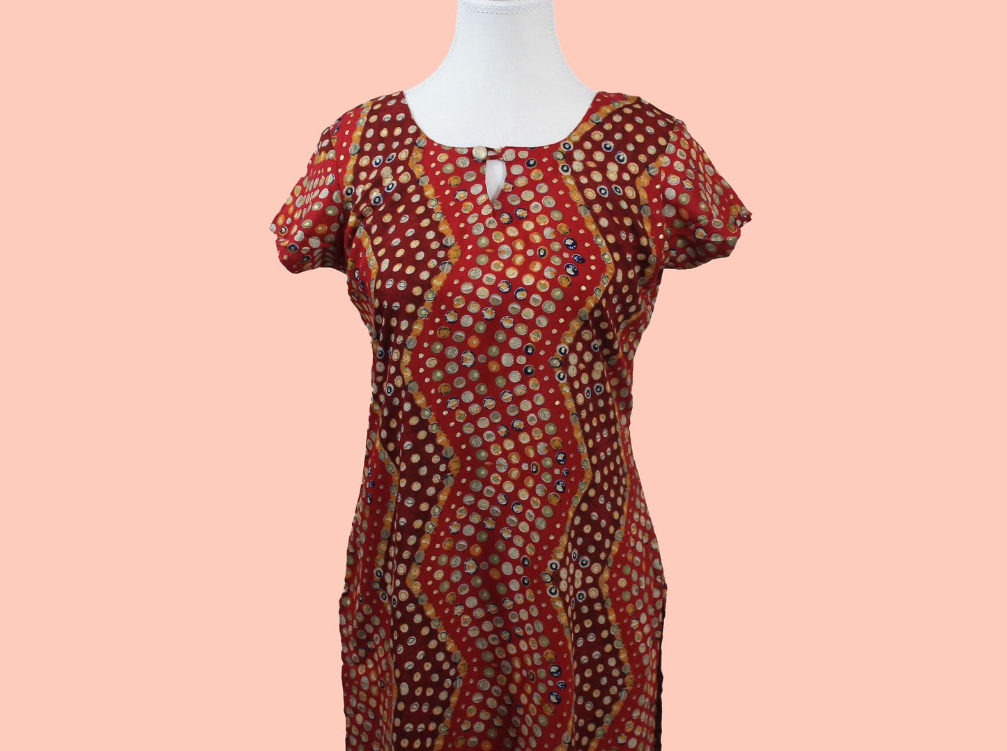 Red & Maroon Polka Dot Print Kurta - Casual Rayon Wear | Muvvas Boutique