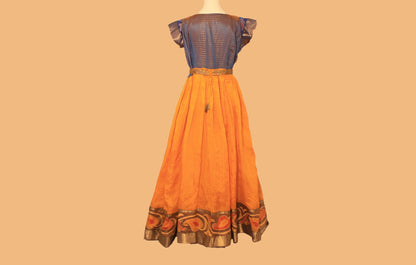 Anarkali Dress - Yellow and Blue Silk with Gold Border  | Indian Ethnic Wear | Anarkali Suit | Indian Anarkalis | Indian Dresses From India