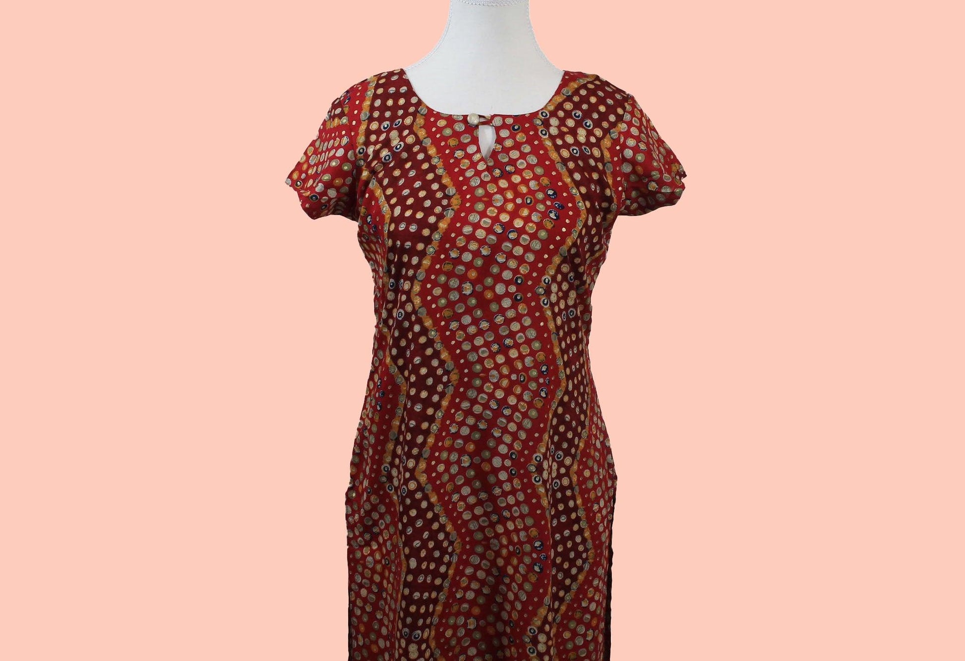 Red & Maroon Polka Dot Print Kurta - Casual Rayon Wear | Muvvas Boutique