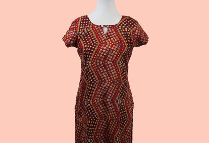 Red & Maroon Polka Dot Print Kurta - Casual Rayon Wear | Muvvas Boutique