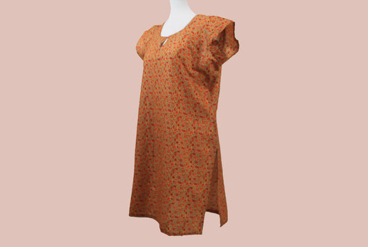 Orange and red printed kurta in casual cotton style from Muvvas Boutique.