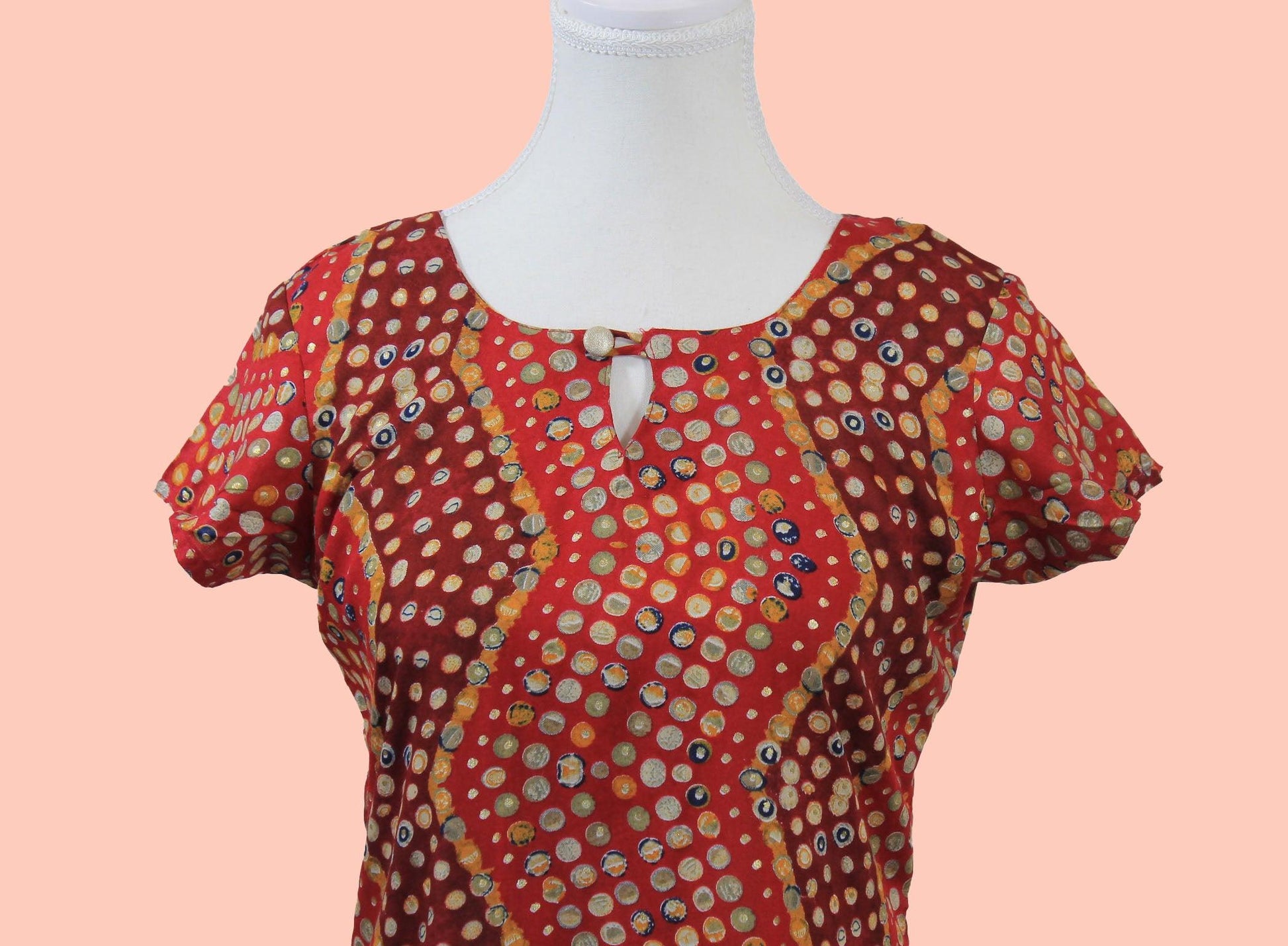 Red & Maroon Polka Dot Print Kurta - Casual Rayon Wear | Muvvas Boutique