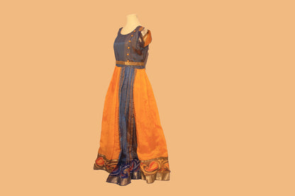 Anarkali Dress - Yellow and Blue Silk with Gold Border  | Indian Ethnic Wear | Anarkali Suit | Indian Anarkalis | Indian Dresses From India