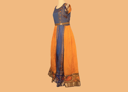 Anarkali Dress - Yellow and Blue Silk with Gold Border  | Indian Ethnic Wear | Anarkali Suit | Indian Anarkalis | Indian Dresses From India