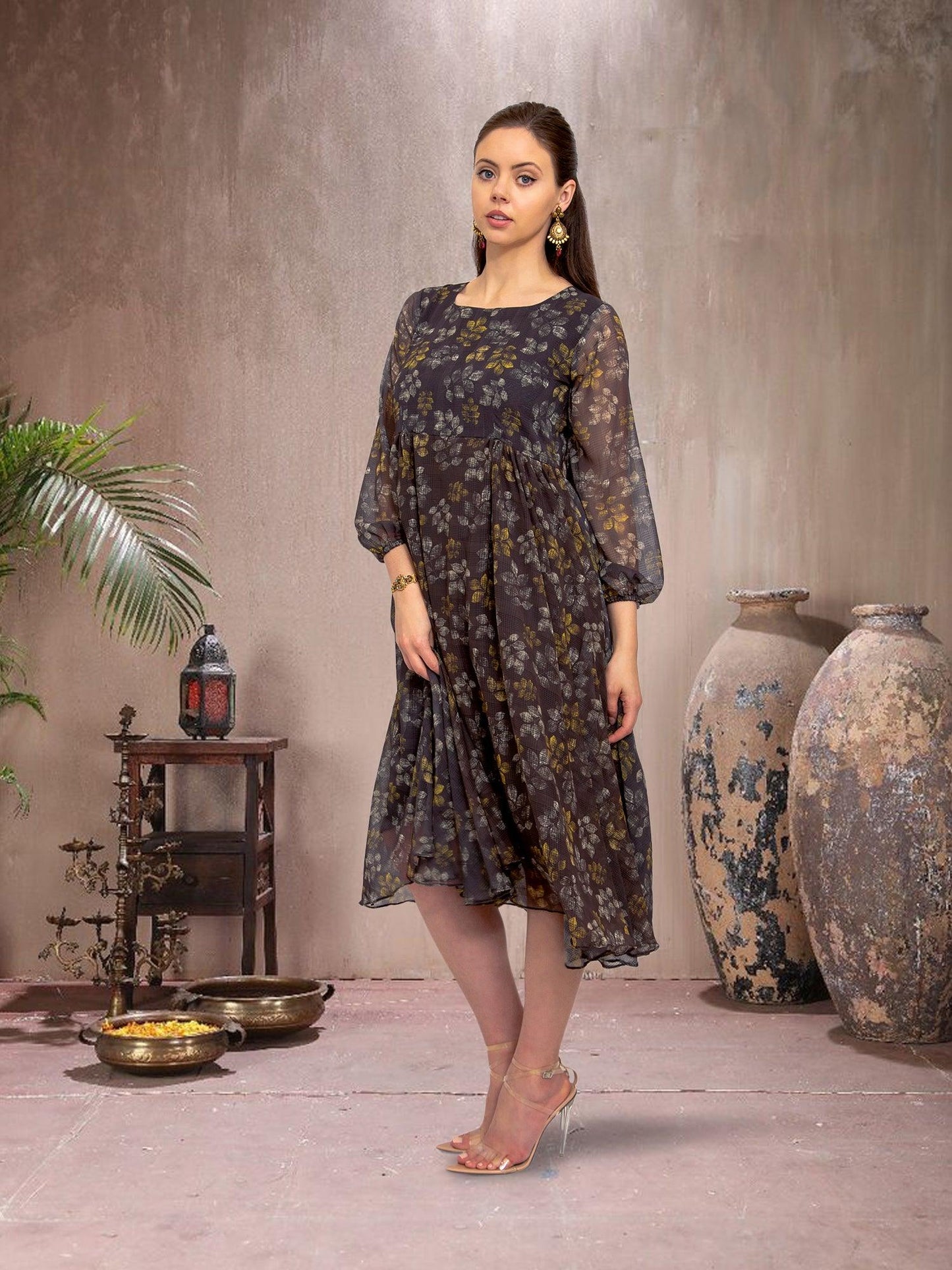 Black Long Sleeves Dress - Elegant Fusion Style | indian party dress for women | indian wear usa  | Indo Western Outfits | indian dresses for women party wear | Indian Ethnic Wear | Indian Attire For Women